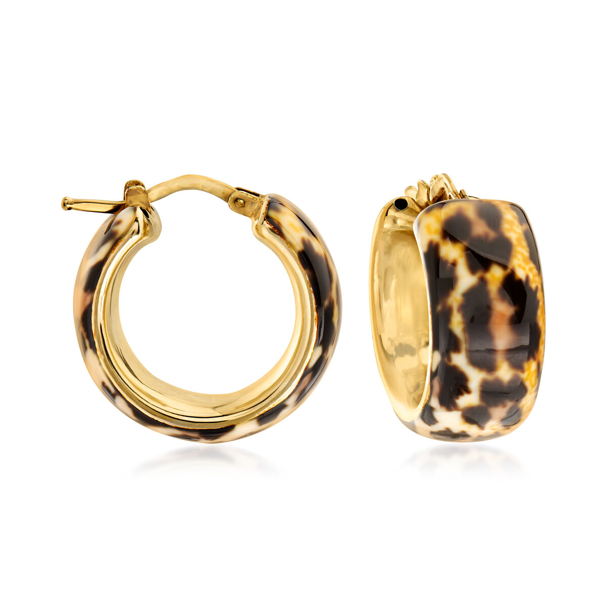 Italian Leopard-Print Enamel Hoop Earrings in 18kt Gold Over Sterling. 7/8"  | Ross-Simons