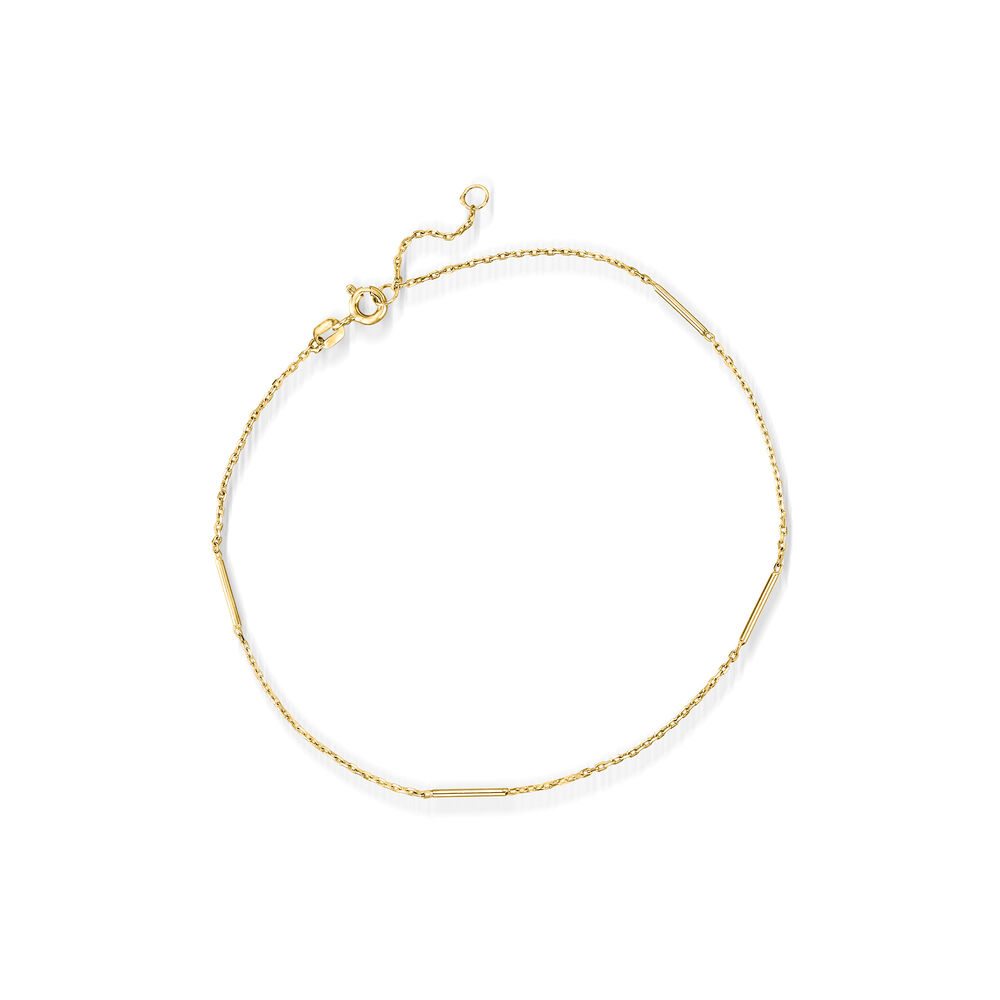 Italian 14kt Yellow Gold Station Bar Anklet. 9