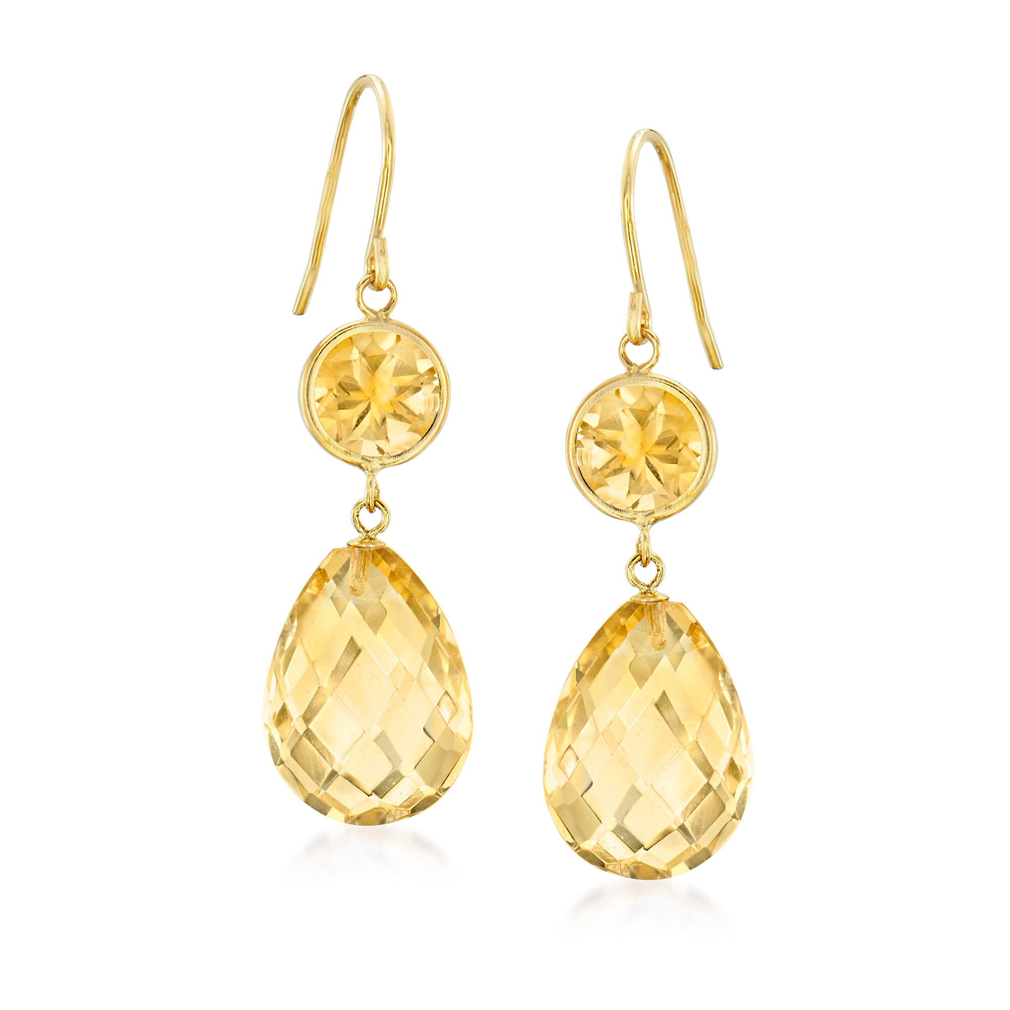 Ross-Simons 19.00 ct. t.w. Citrine Drop Earrings in 14kt Yellow