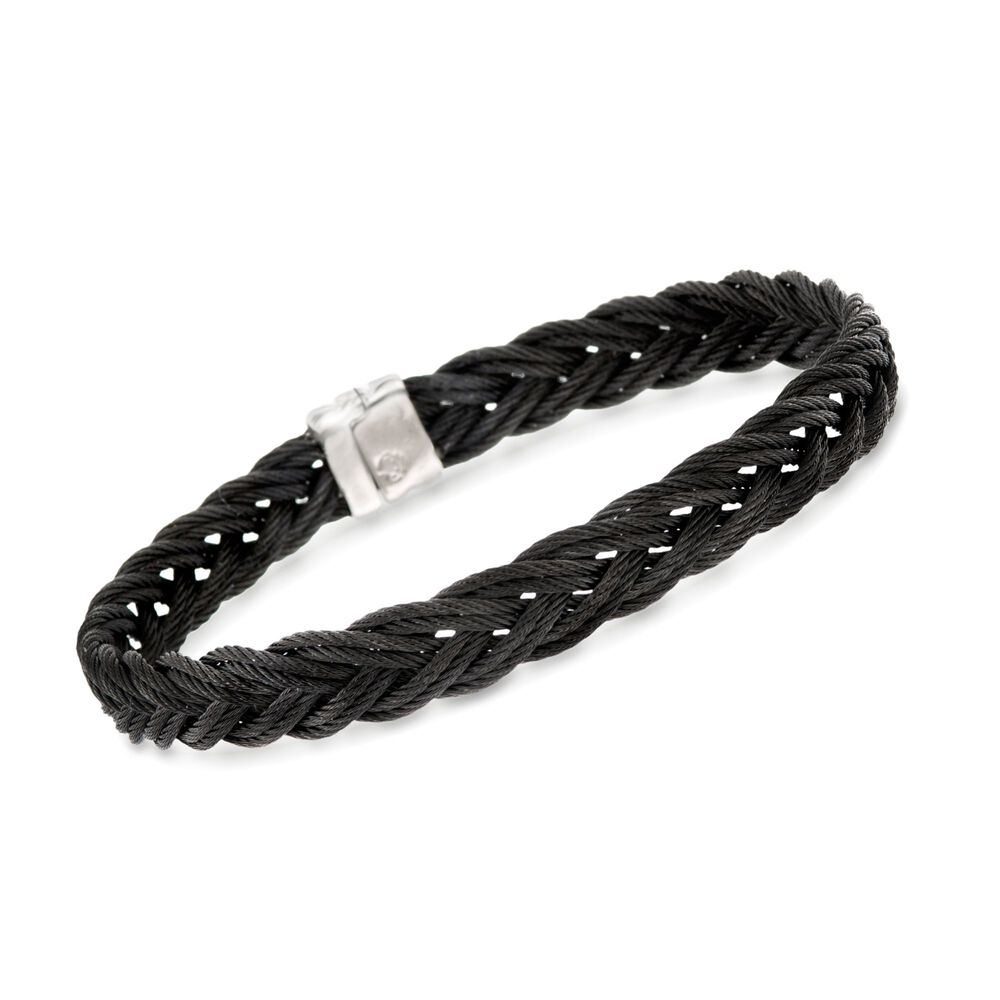 ALOR Men's Black Stainless Steel Braided Rope Bracelet. 7.75" | Ross-Simons