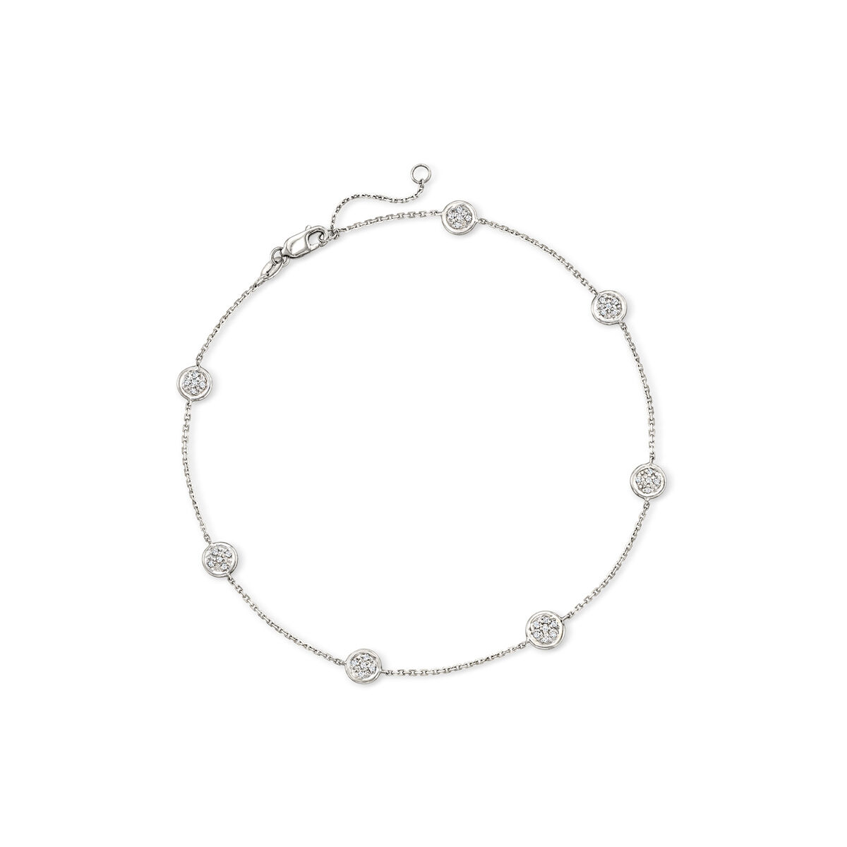 25 ct. t.w. Pave Diamond Station Anklet in 14kt White Gold. 9" | Ross-Simons