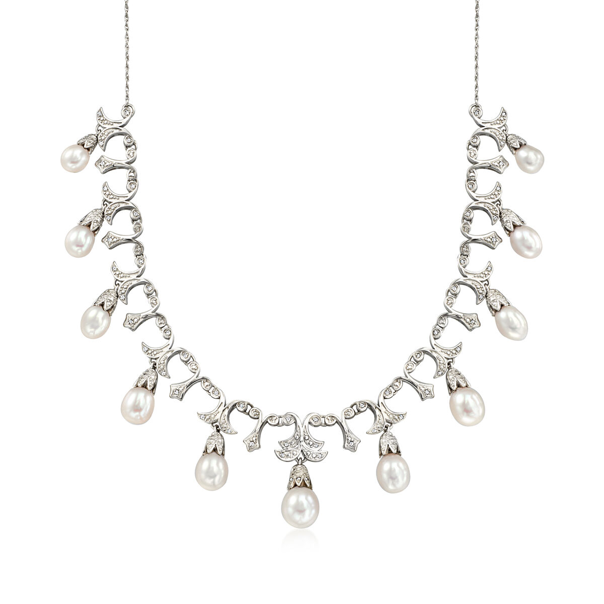 6-9mm Necklace Ross-Simons .20 | t.w. Cultured Diamond Silver and ct. Sterling in Pearl