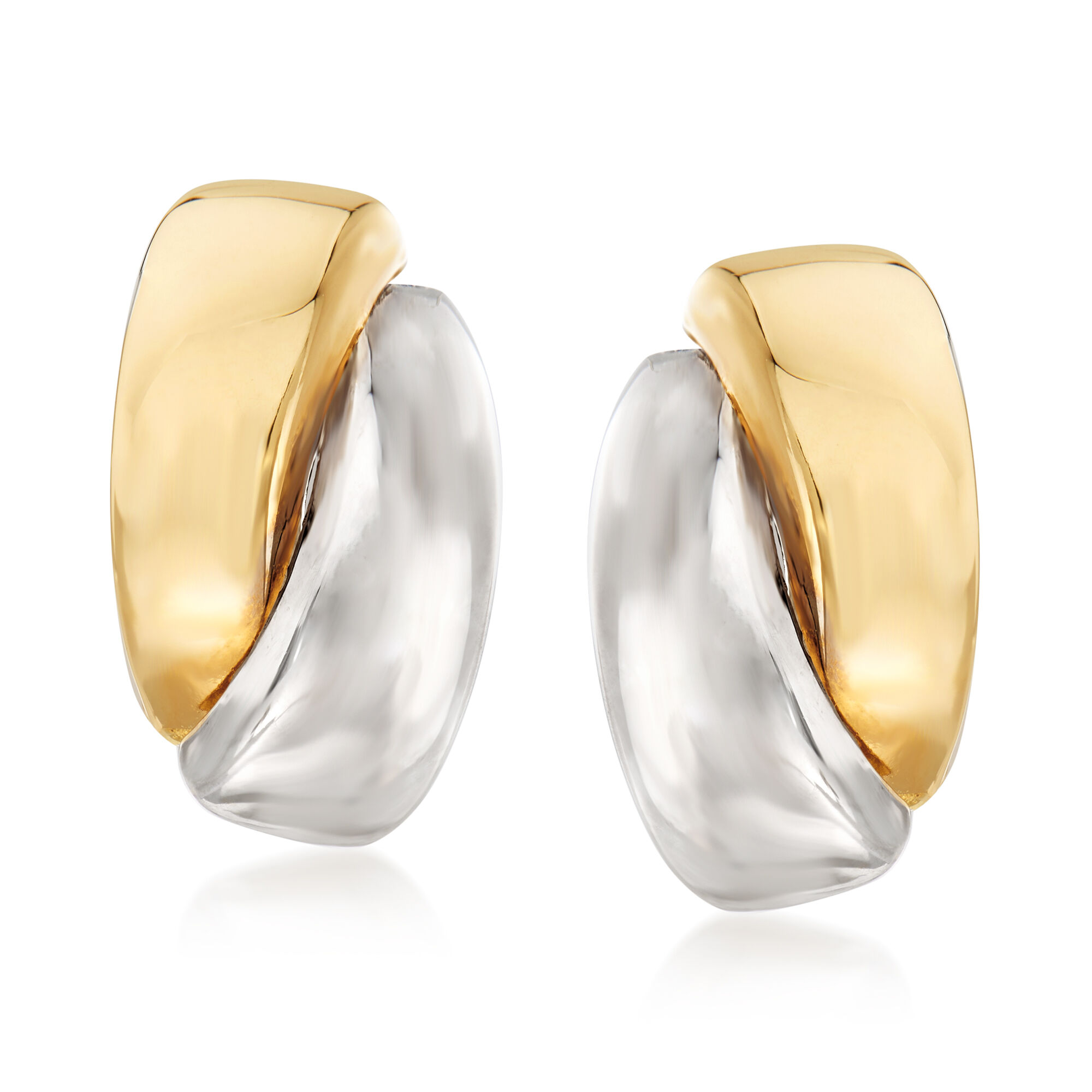14kt Two-Tone Gold Curved Earrings | Ross-Simons