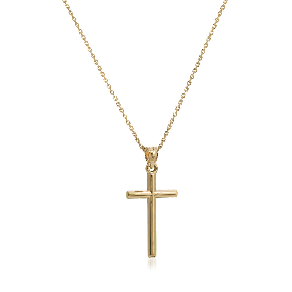 14kt Yellow Gold Three-Dimensional Cross Pendant Necklace. 18