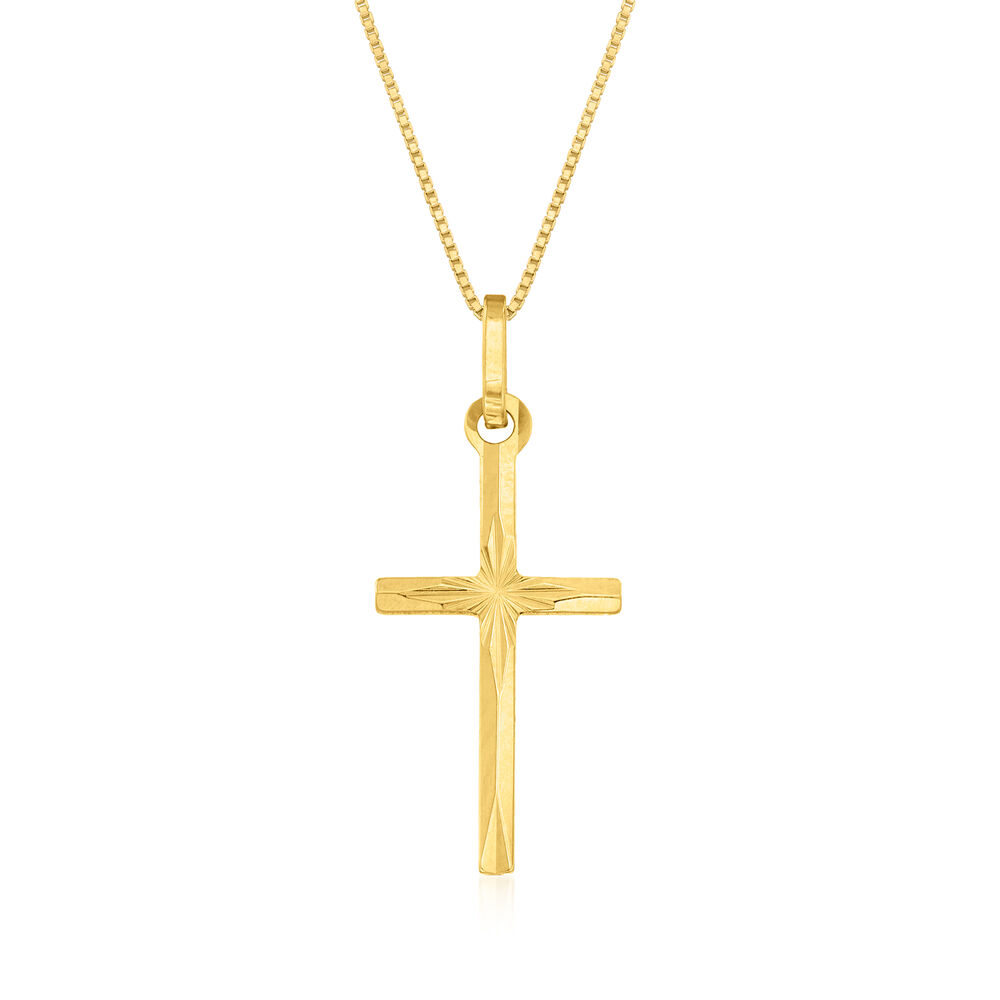 Italian 18kt Yellow Gold Diamond-Cut Cross Pendant Necklace | Ross-Simons