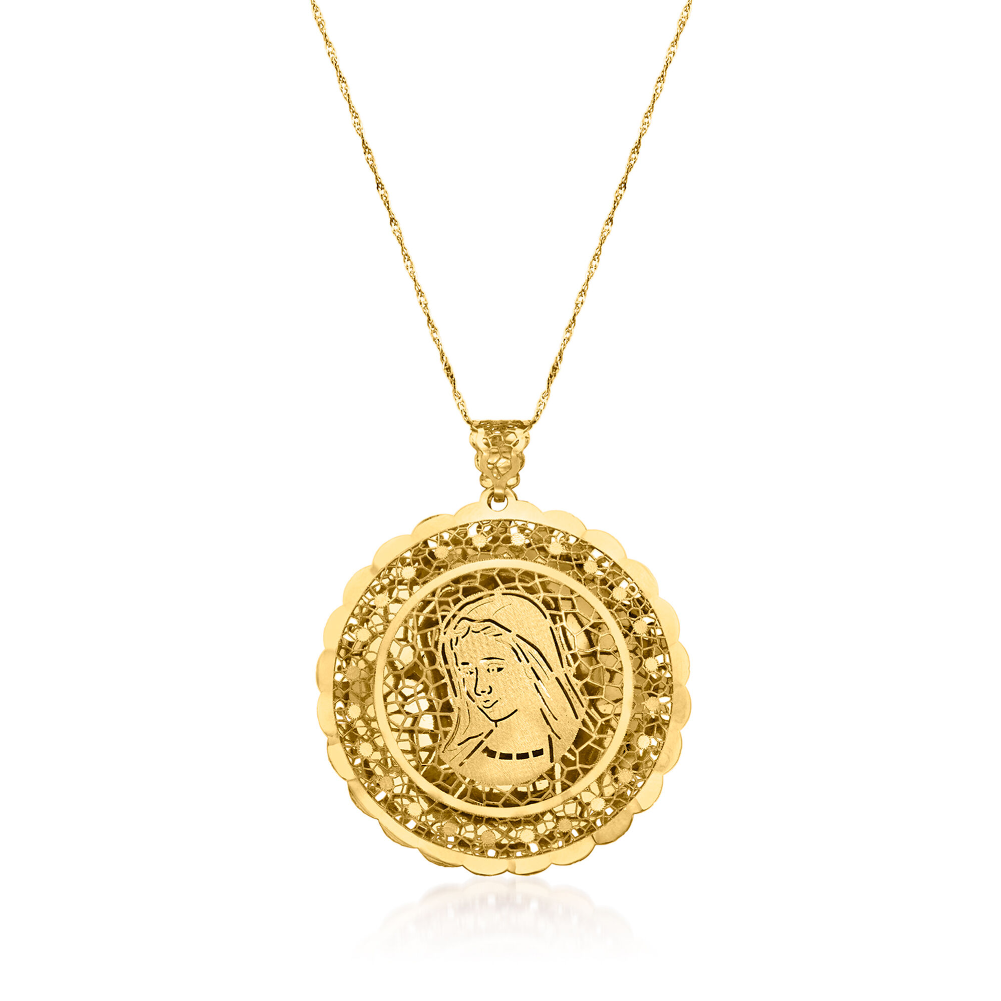 Italian 14kt Yellow Gold Virgin Mary Filigree Medallion Pendant