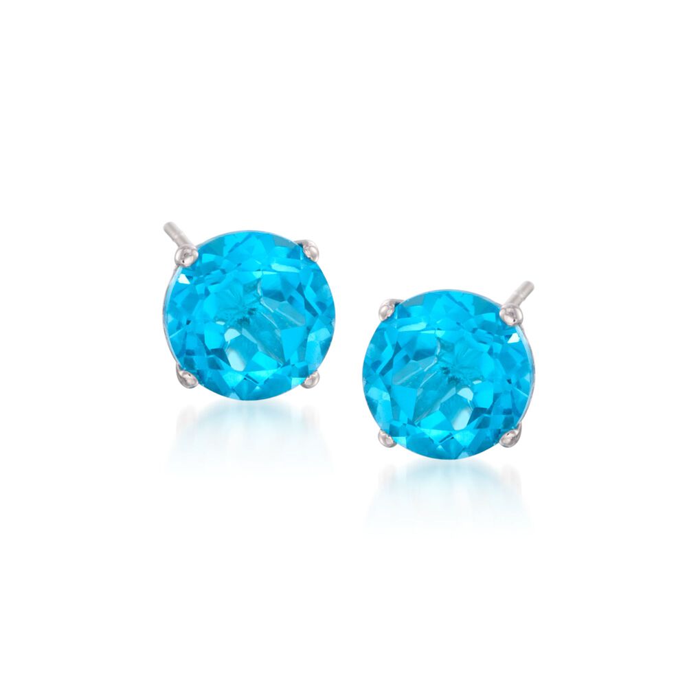 4.70 ct. t.w. Round Blue Topaz Stud Earrings in 14kt White Gold