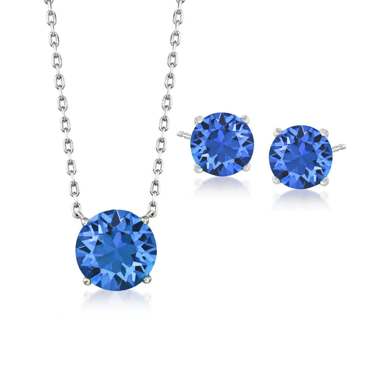 Jewelry Set: Dark Blue Swarovski Crystal Necklace and Earrings in Sterling  Silver | Ross-Simons