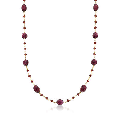 38.00 ct. t.w. Garnet Bead Necklace in 14kt Gold Over Sterling | Ross ...