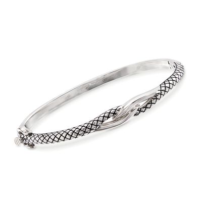 Sterling Silver Textured and Polished Rolling Bangle Bracelet | Ross-Simons