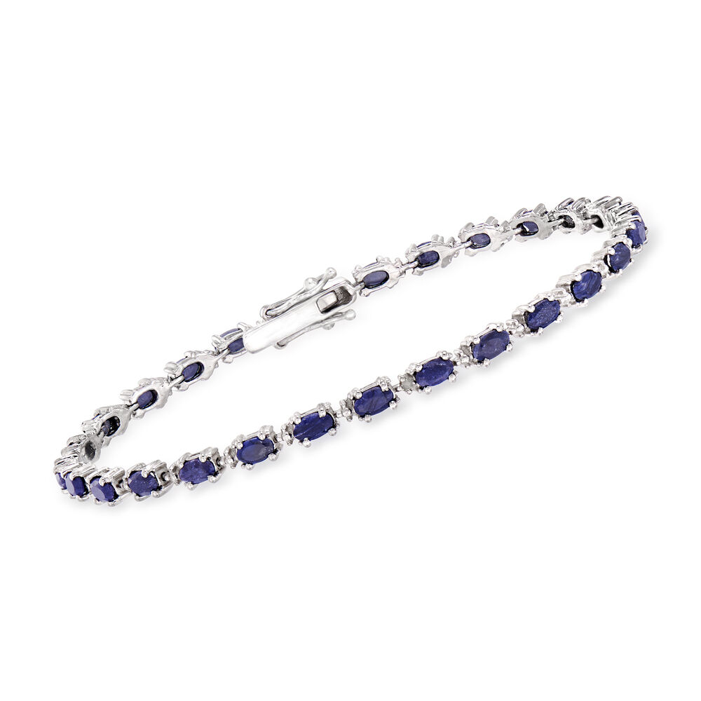 6.50 ct. t.w. Sapphire Bracelet with Diamond Accents in Sterling Silver |  Ross-Simons