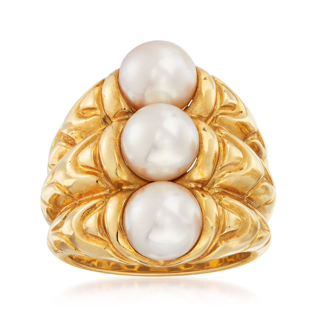C. 1980 Vintage Bulgari 7mm Cultured Pearl Ring in 18kt Yellow Gold |  Ross-Simons