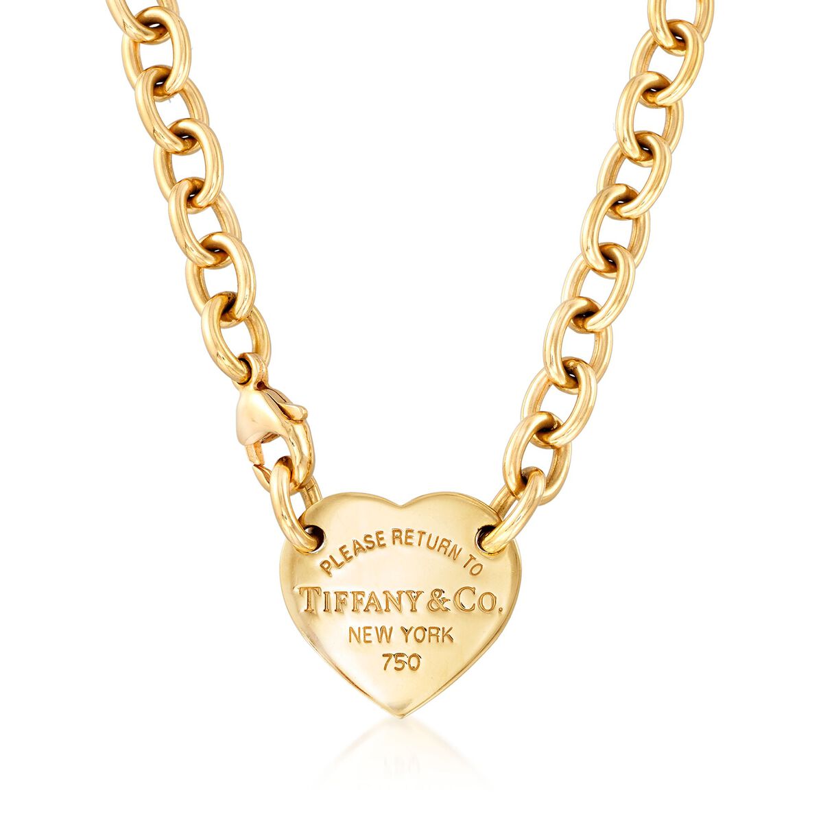 C. 1990 Vintage Tiffany Jewelry "Return to Tiffany" 18kt Yellow Gold Heart  Tag Necklace | Ross-Simons
