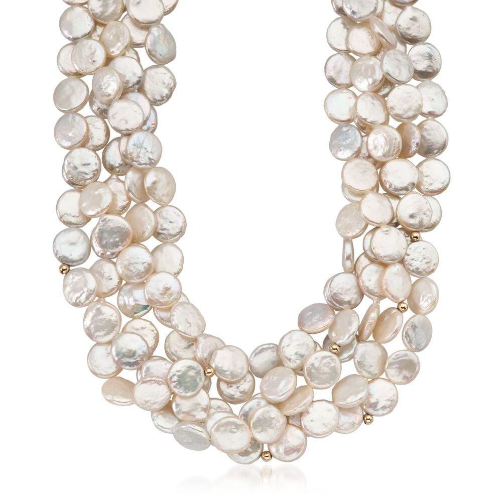 Cultured Coin Pearl Multi-Strand Necklace with 14kt Gold Over Sterling ...