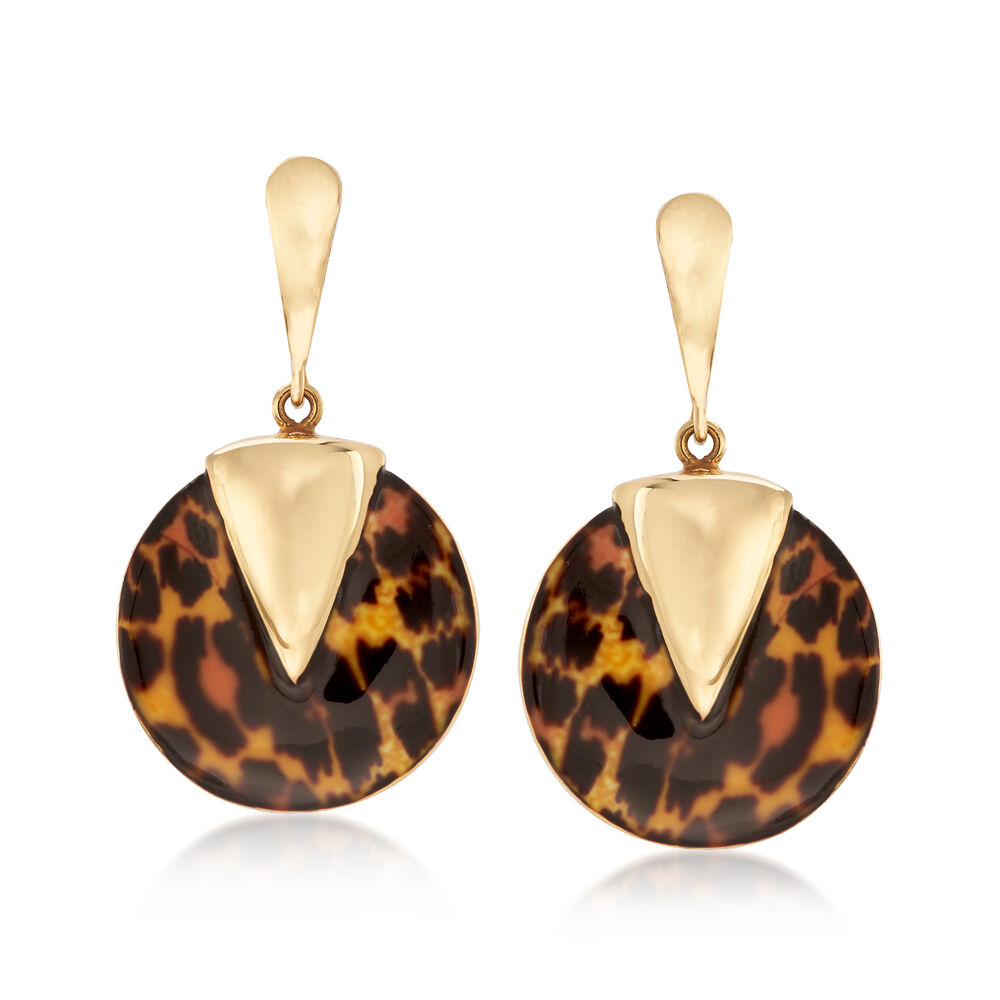 Italian 14kt Yellow Gold and Leopard-Print Enamel Drop Earrings | Ross ...