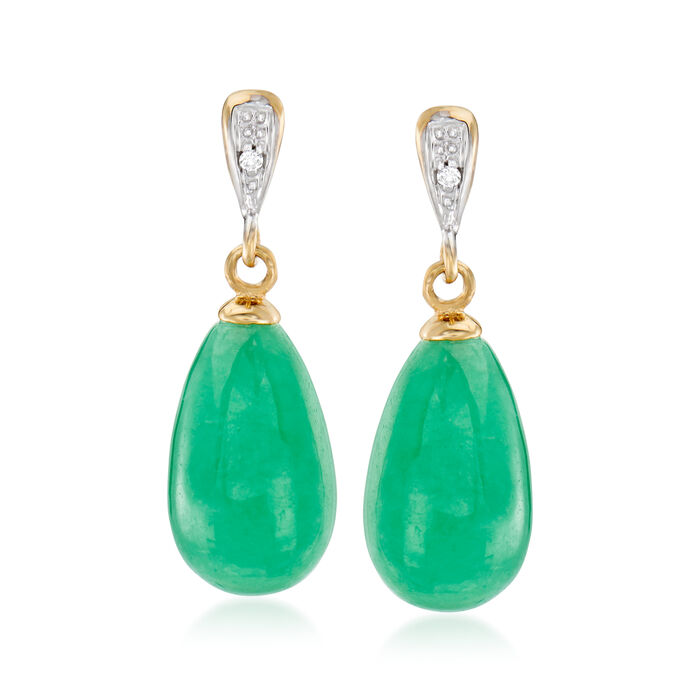 Jade Teardrop Earrings with Diamond Accents in 14kt Yellow Gold | Ross ...