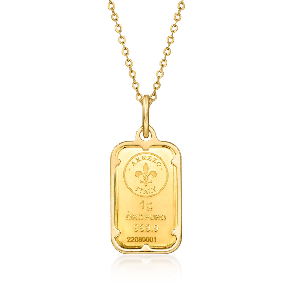 Italian 24kt Yellow Gold Fleur-De-Lis One-Gram Ingot Pendant Necklace with  14kt Yellow Gold Frame | Ross-Simons