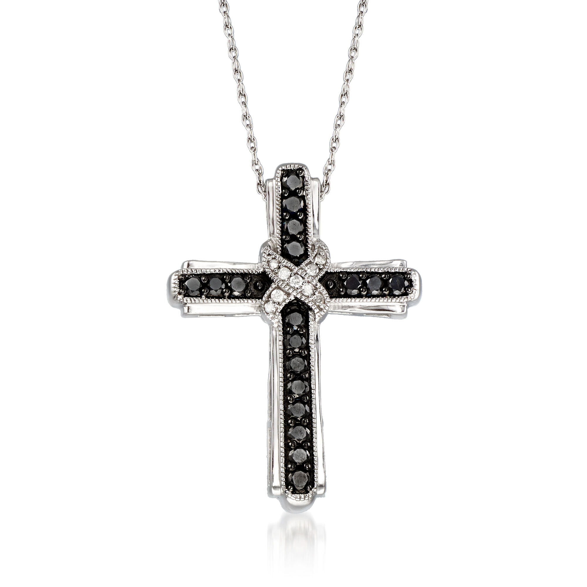 0.46 CT. T.W. Black top and White Diamond Cross Pendant 24” Necklace