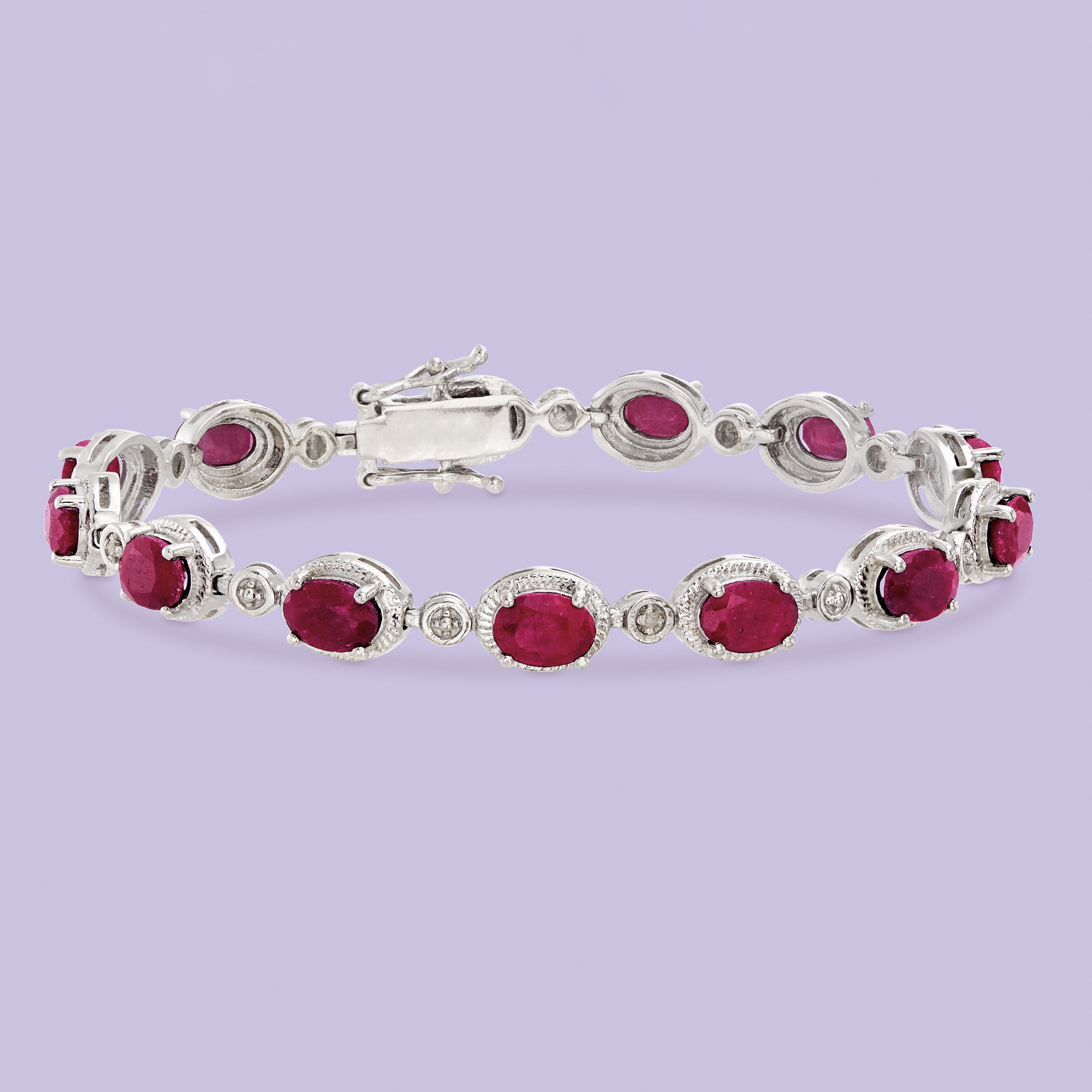 9.10 ct. t.w. Ruby Bracelet with Diamond Accents in Sterling