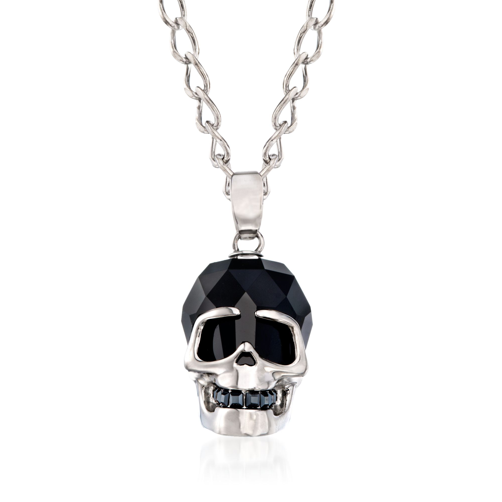 Swarovski Crystal Men's "N the Skull" Jet Hematite Crystal Pendant Necklace  in Silvertone | Ross-Simons