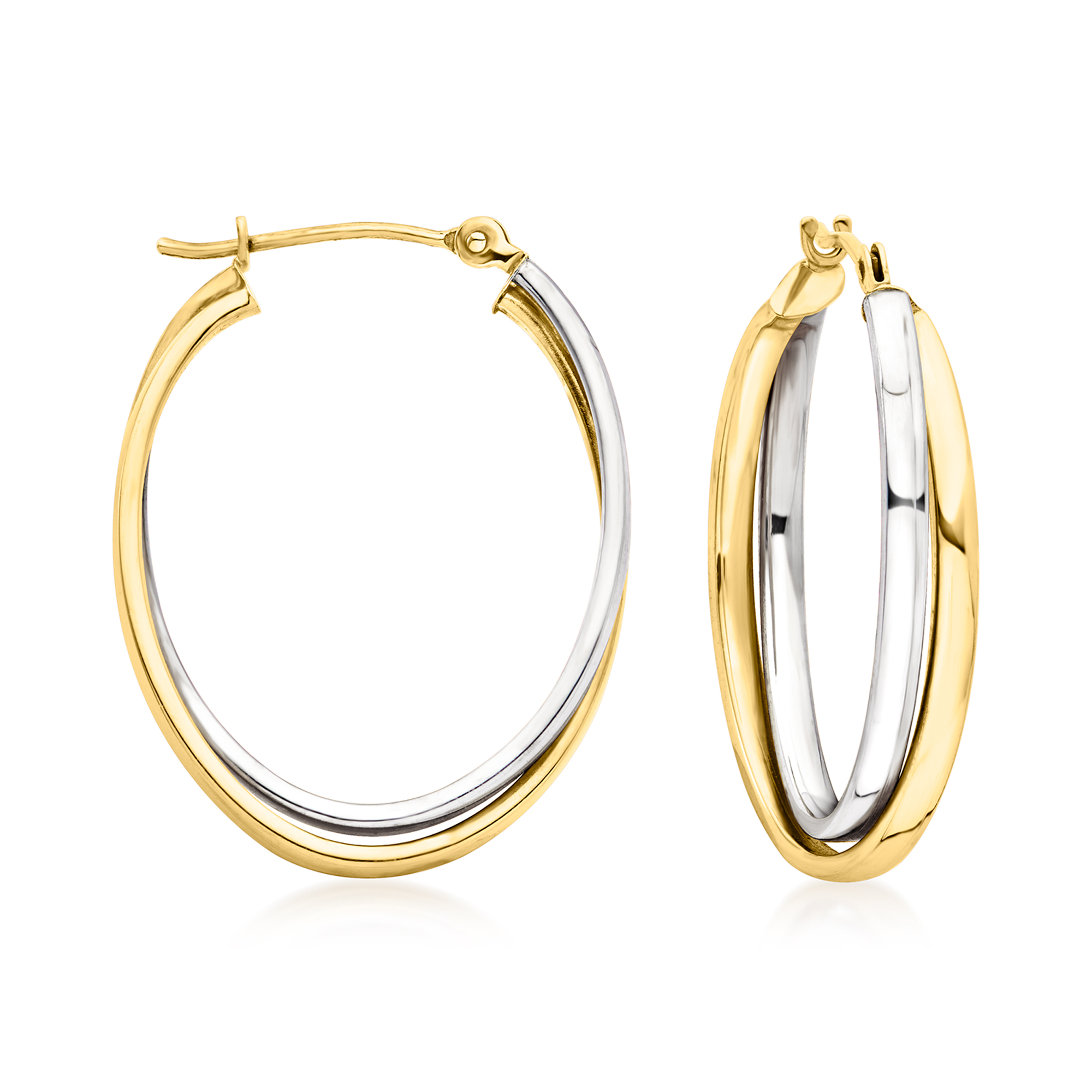 14kt Two-Tone Gold Double-Oval Hoop Earrings. 1 1/8" | Ross-Simons