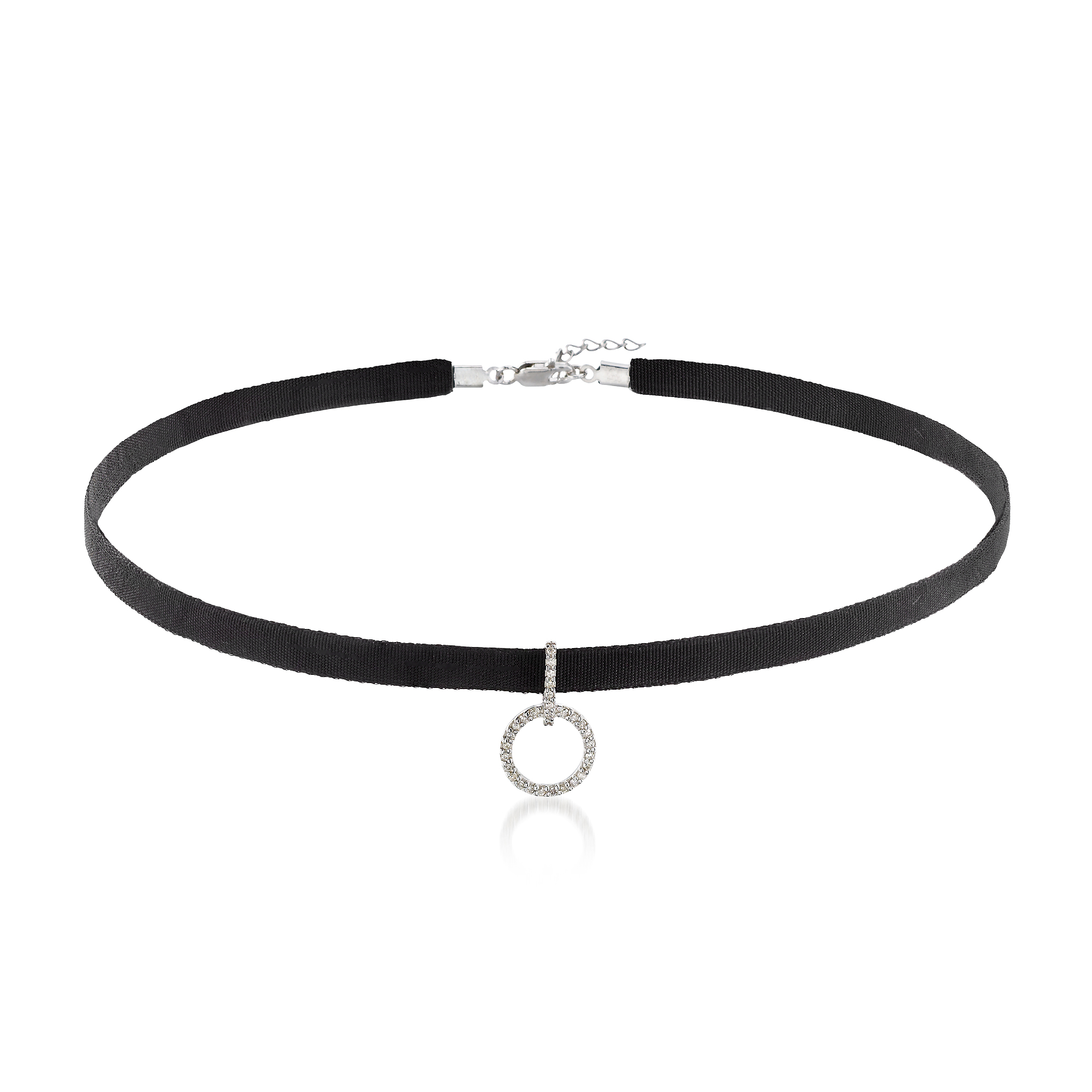 .12 ct. t.w. Diamond Open Circle and Black Velvet Choker Necklace in  Sterling Silver | Ross-Simons