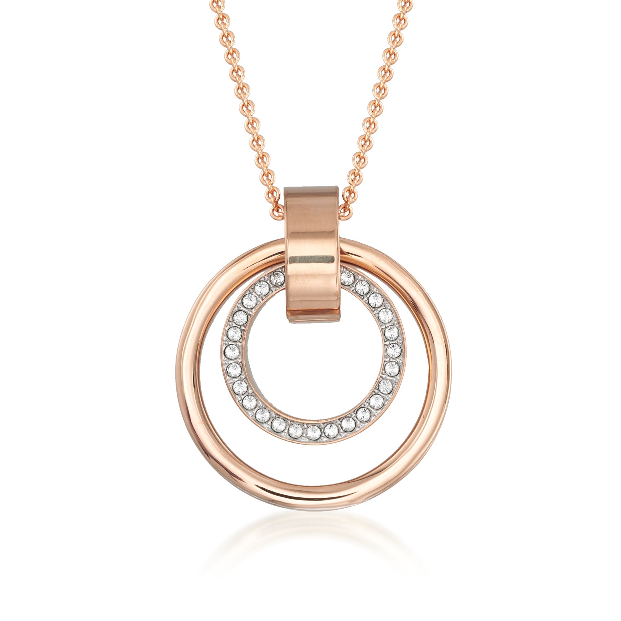 Swarovski Crystal "Hollow" Pave Crystal Medium Double Circle Pendant  Necklace in Rose Gold Plate | Ross-Simons