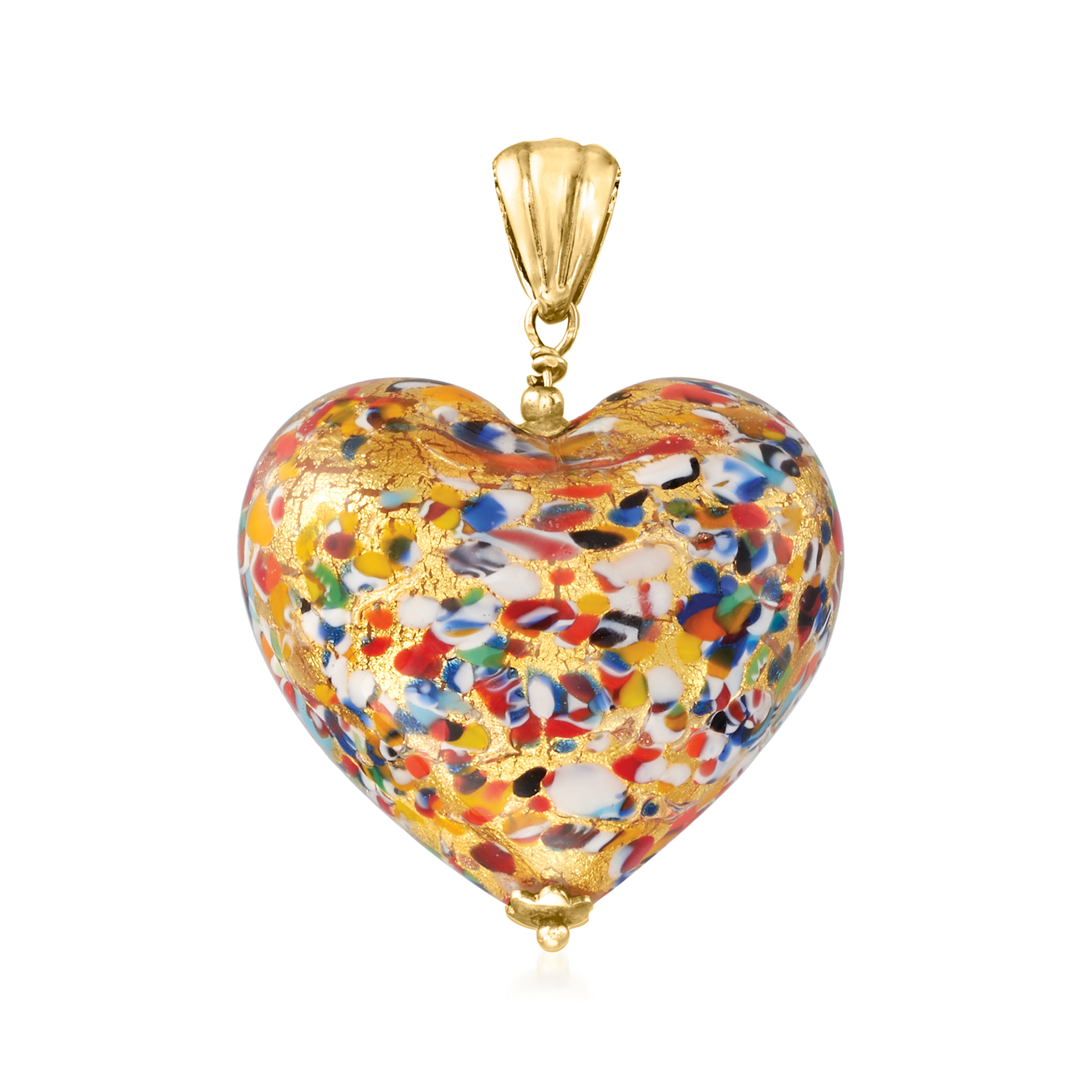 Italian Multicolored Murano Glass Heart Pendant in 18kt Gold Over Sterling  | Ross-Simons