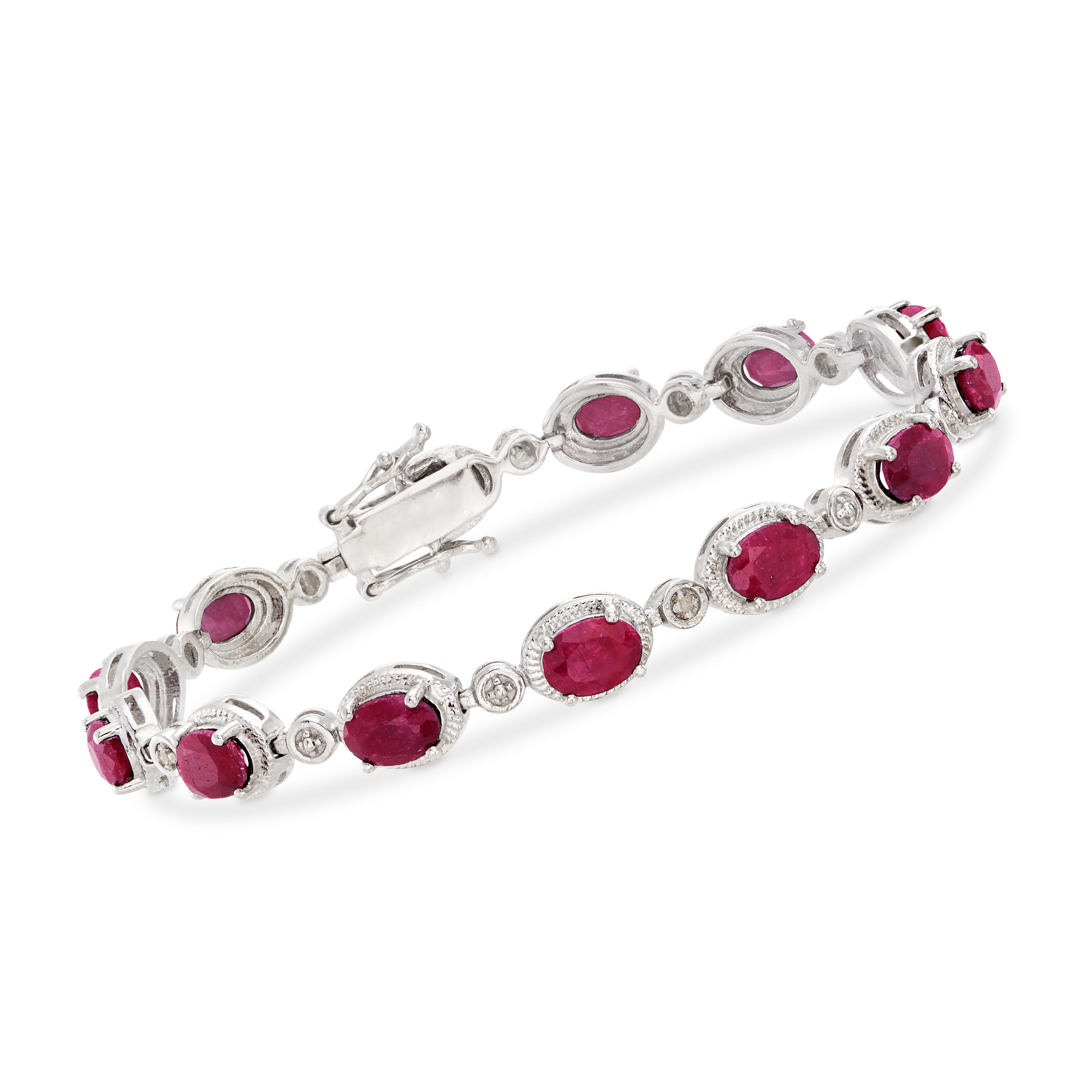 9.10 ct. t.w. Ruby Bracelet with Diamond Accents in Sterling Silver |  Ross-Simons