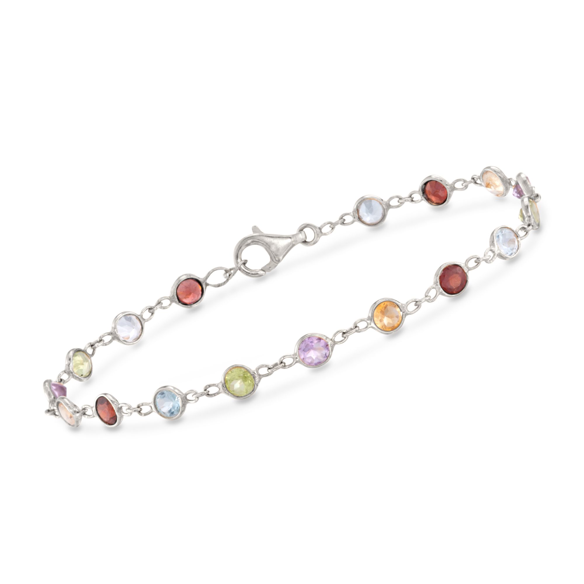 Ross Simons Flower Multi-Gemstones diamond 14kt Sterling Silver orders Bracelet