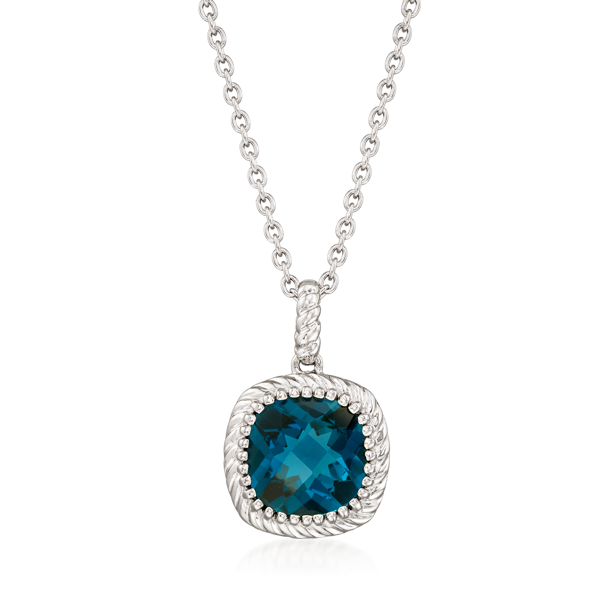 5 MM shops London Blue Topaz Cushion Cut Shape Halo Pendant Necklace with 18 Inch 925 Sterling Silver Chain | Engagement Gift | Gems Barn