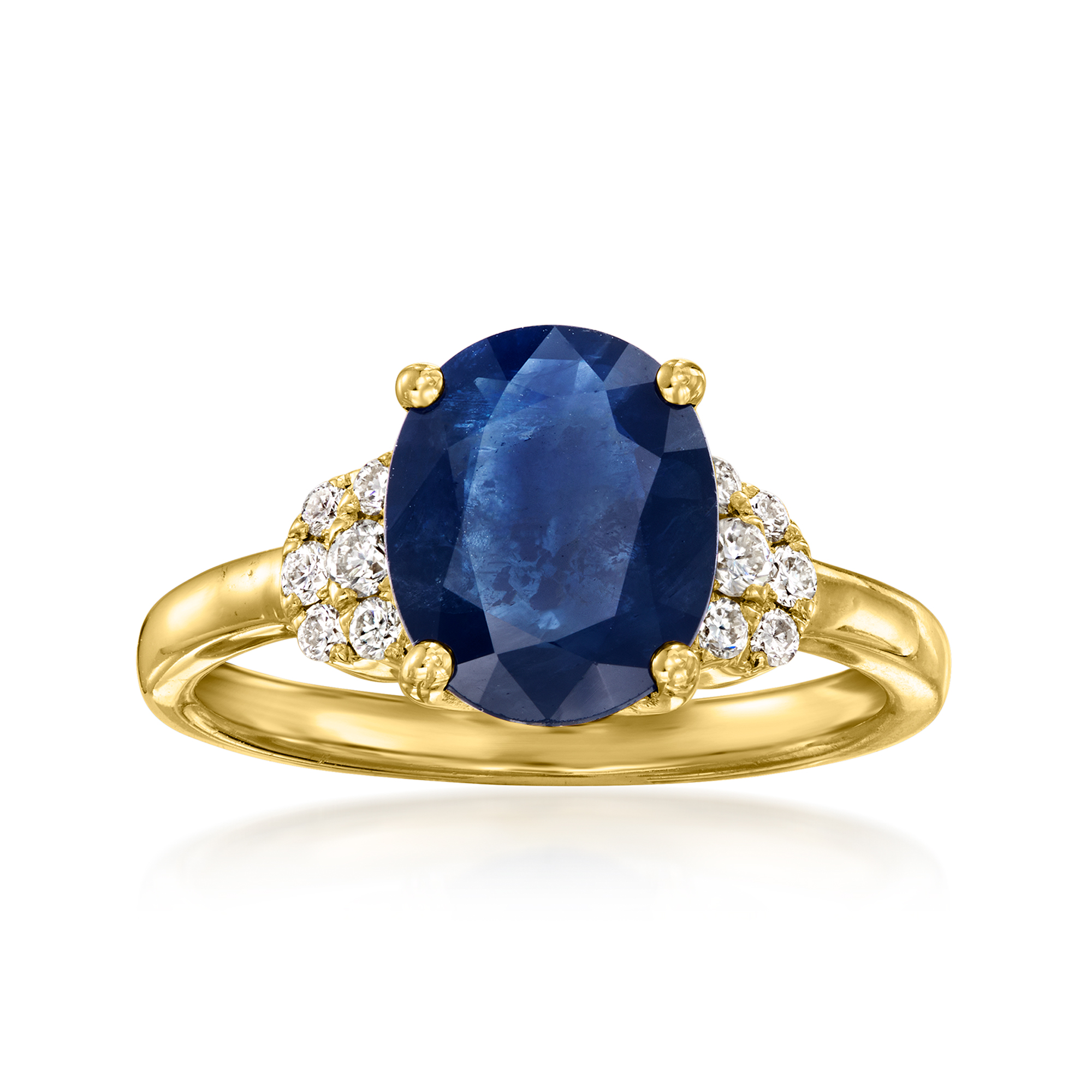 C. 1980 Vintage 2.50 Carat Sapphire and .25 ct. t.w. Diamond Ring in 14kt  Yellow Gold. Size 5.75