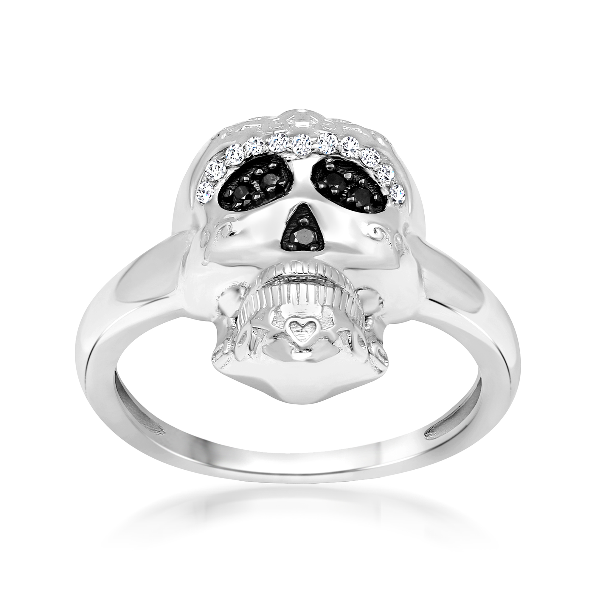 10 ct. t.w. Black and White Diamond Sugar Skull Ring in Sterling Silver |  Ross-Simons