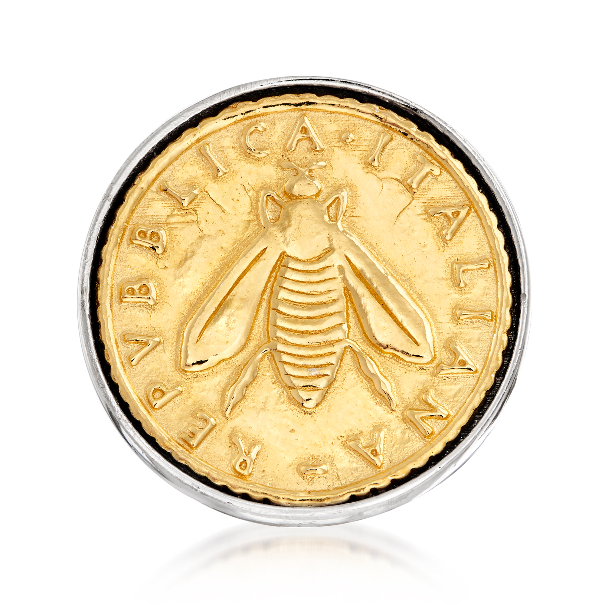 Italian Replica Lira Bee Coin Ring in Sterling Silver and 18kt Gold Over  Sterling | Ross-Simons