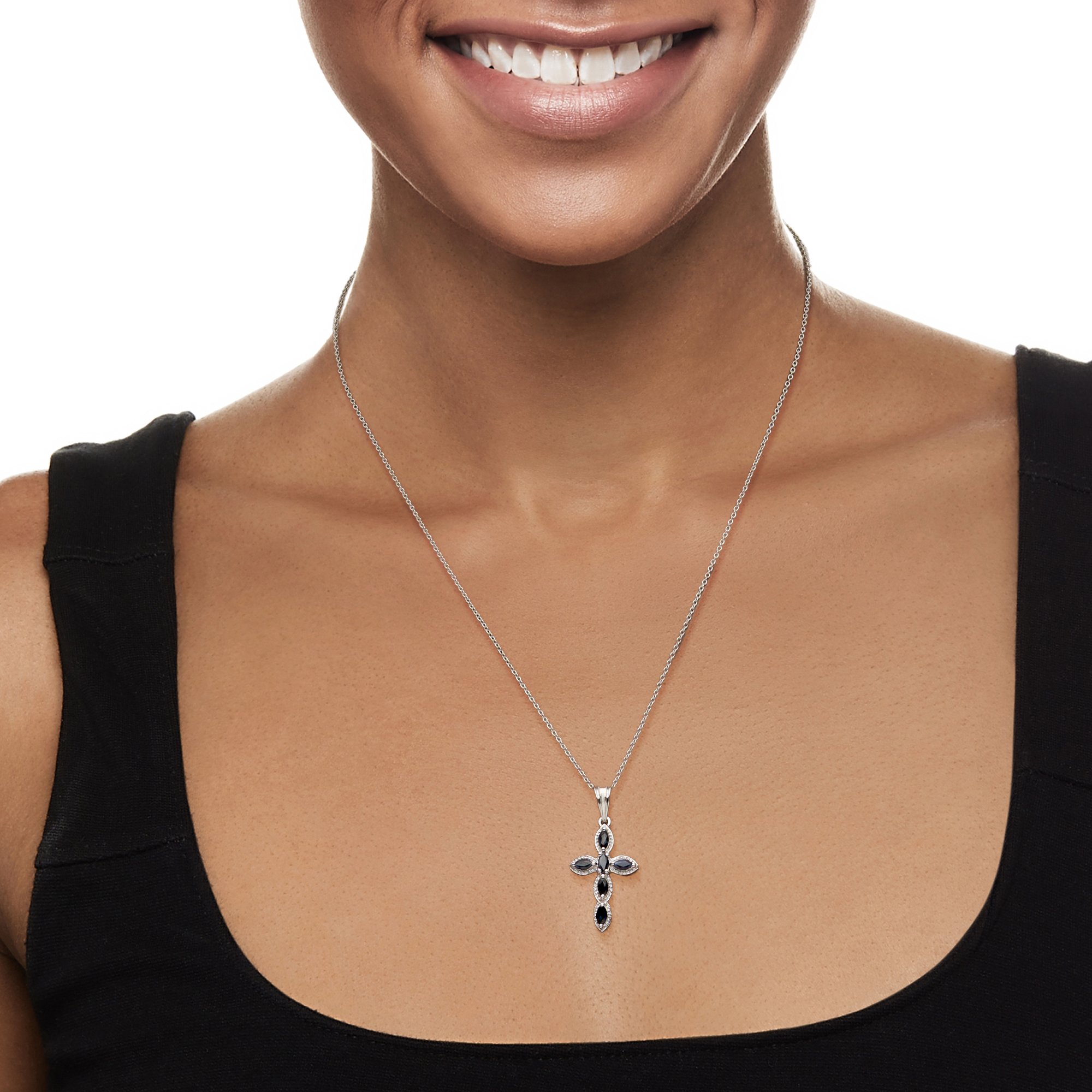 .80 ct. t.w. Sapphire Cross Pendant Necklace in Sterling Silver