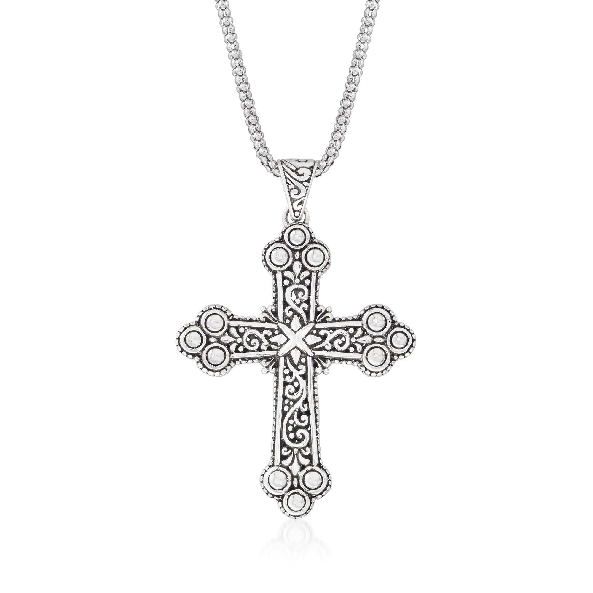 Sterling Silver Bali-Style Cross Pendant Necklace | Ross-Simons