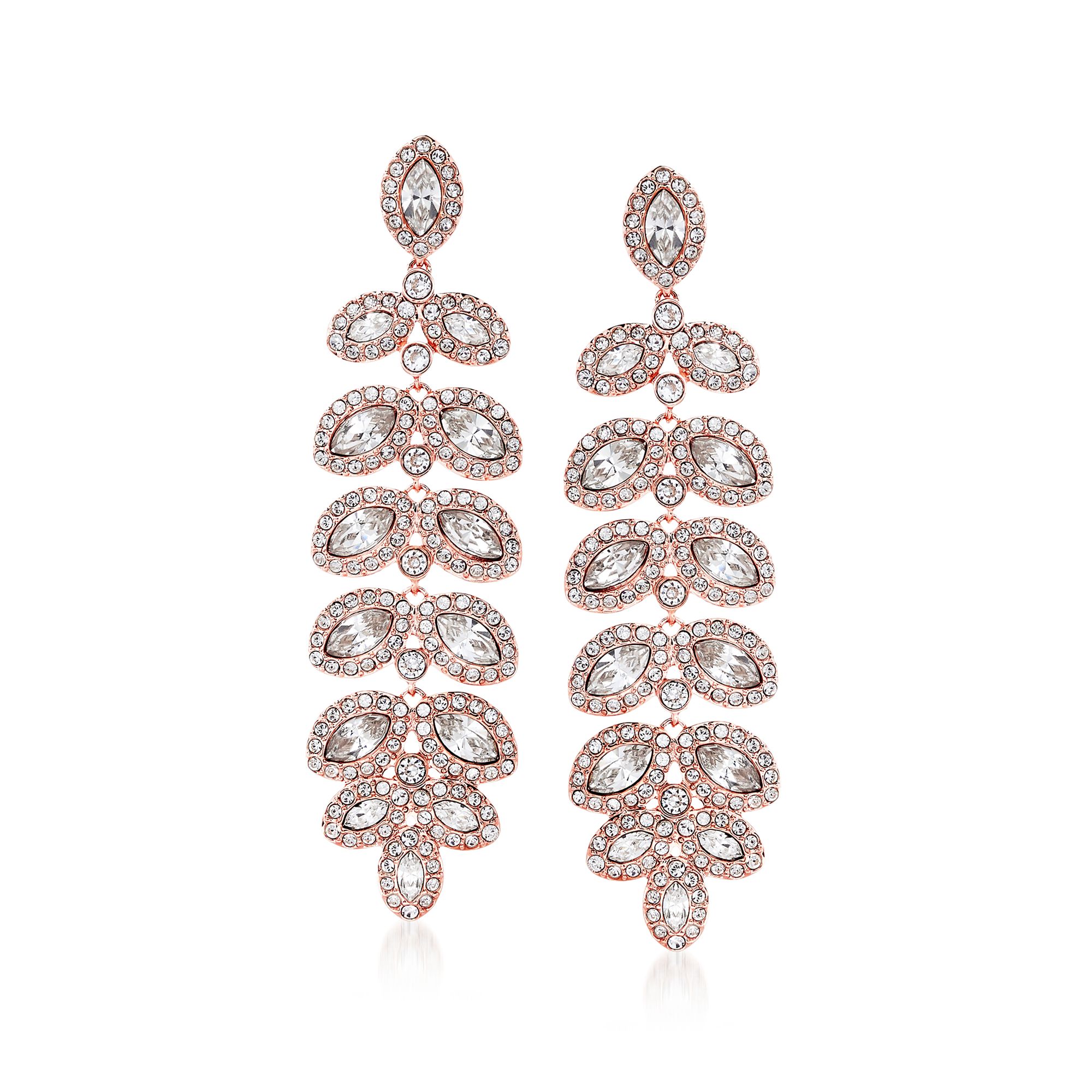 Swarovski Crystal "Baron" Crystal Leaf Drop Earrings in Rose Gold Plate |  Ross-Simons