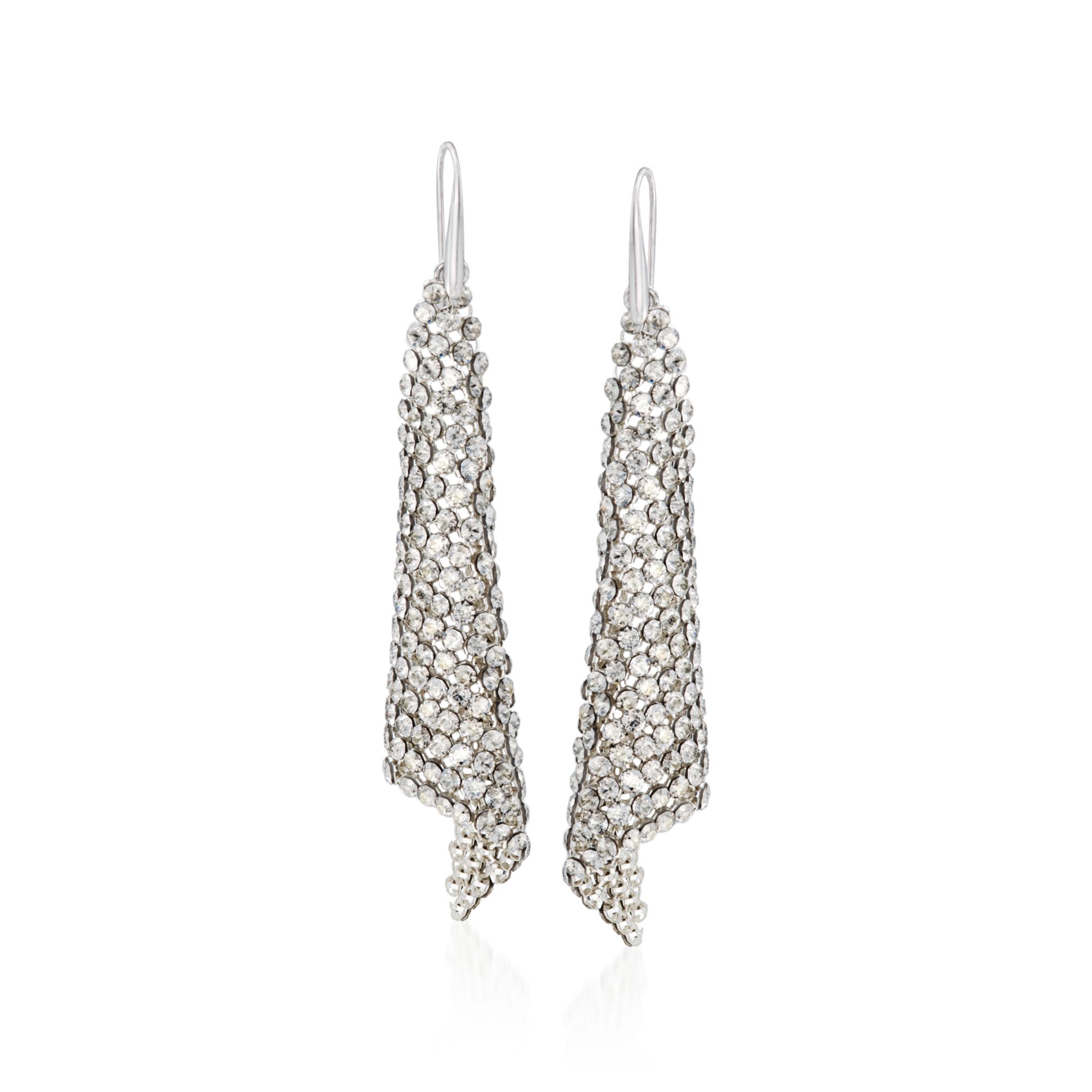 Swarovski Crystal "Fit" Silver Shade Crystal Mesh Drop Earrings in  Silvertone | Ross-Simons