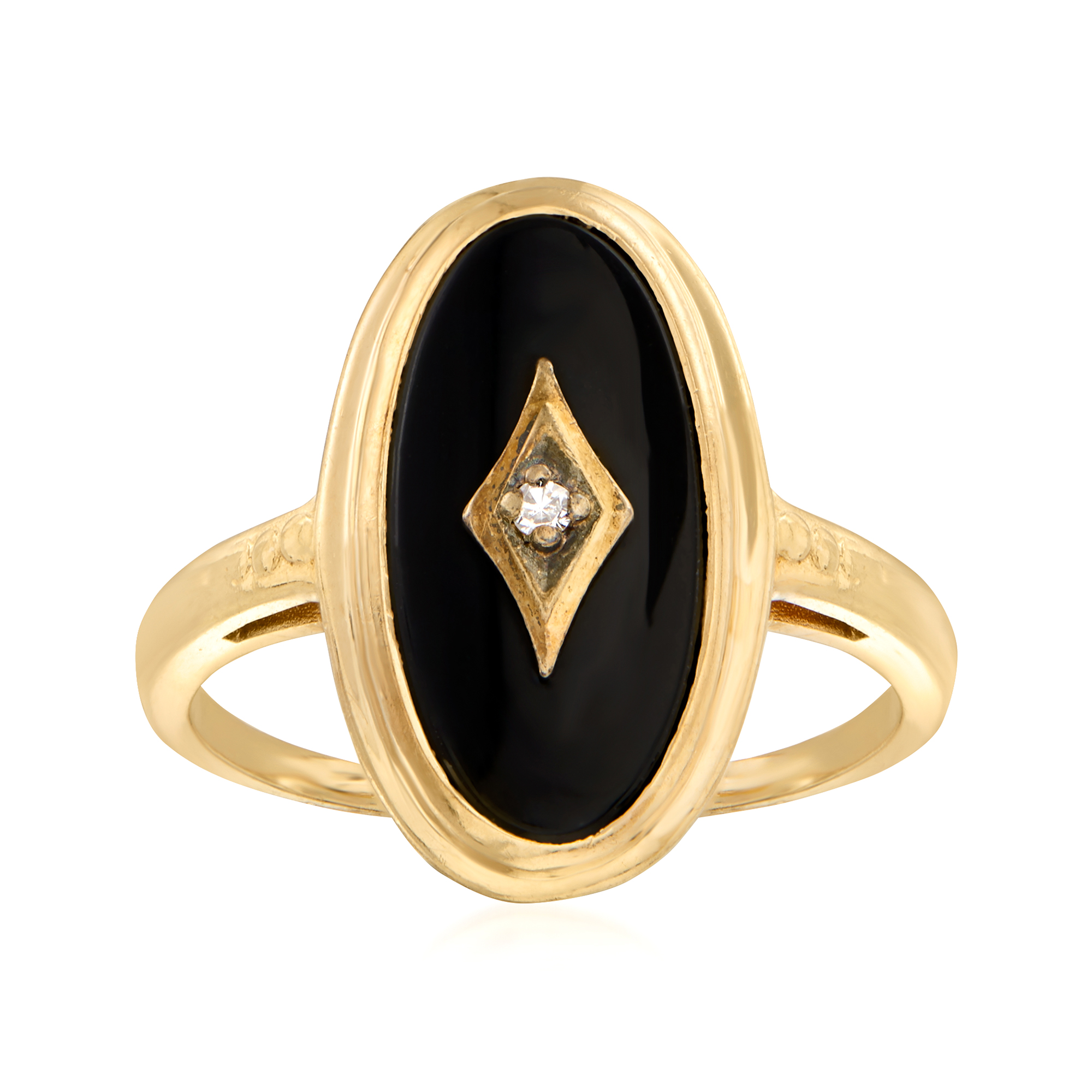 C 1940 Vintage Black Onyx Ring With Diamond Accents In 14kt Yellow Gold Ross Simons