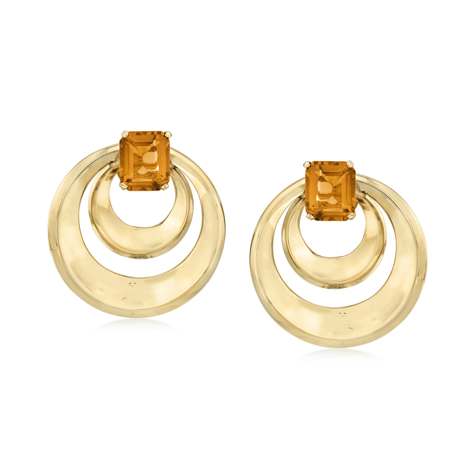 C. 1970 Vintage 10.00 ct. t.w. Citrine Circle Clip-On Earrings in 14kt  Yellow Gold | Ross-Simons