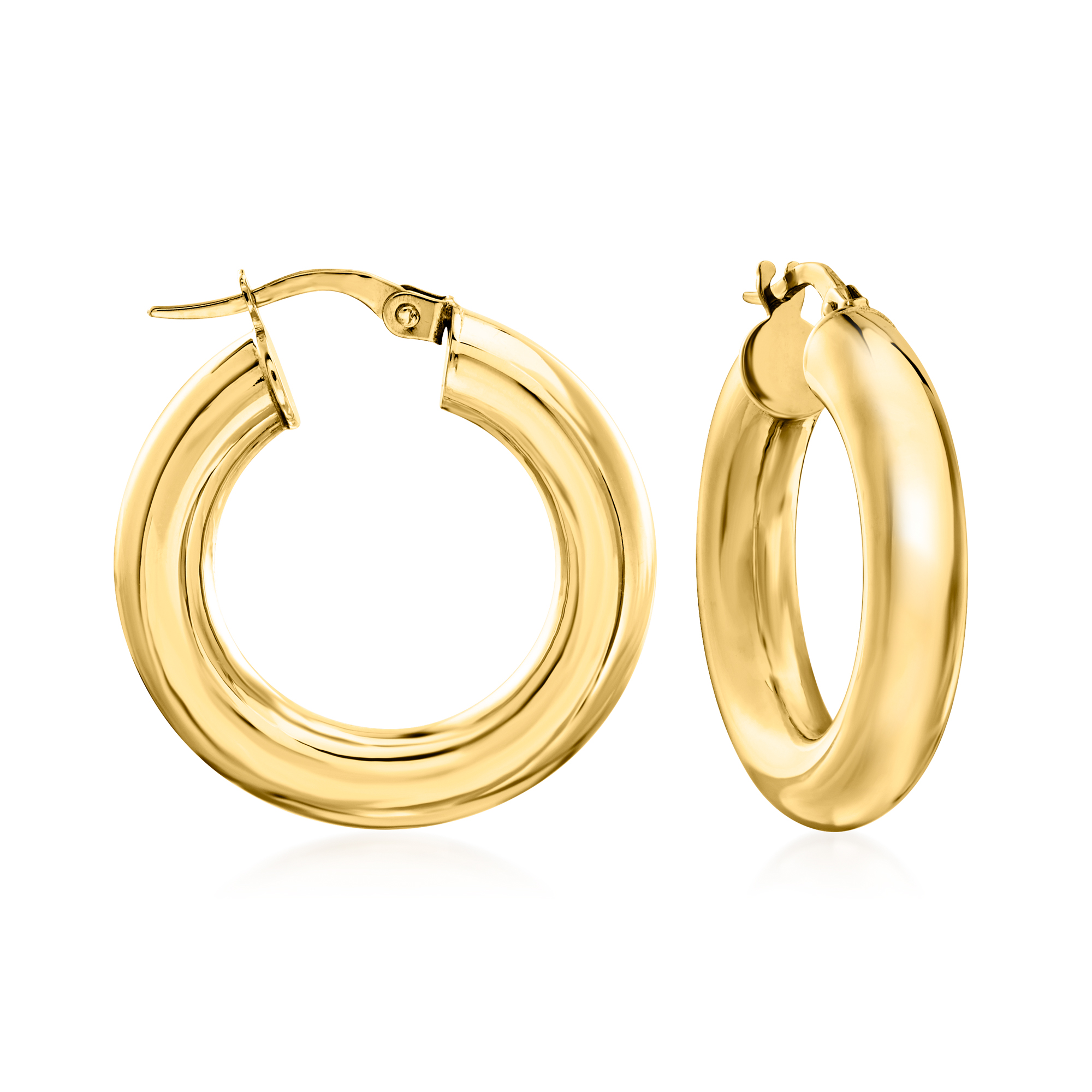 Italian 4.75mm 14kt Yellow Gold Hoop Earrings. 1