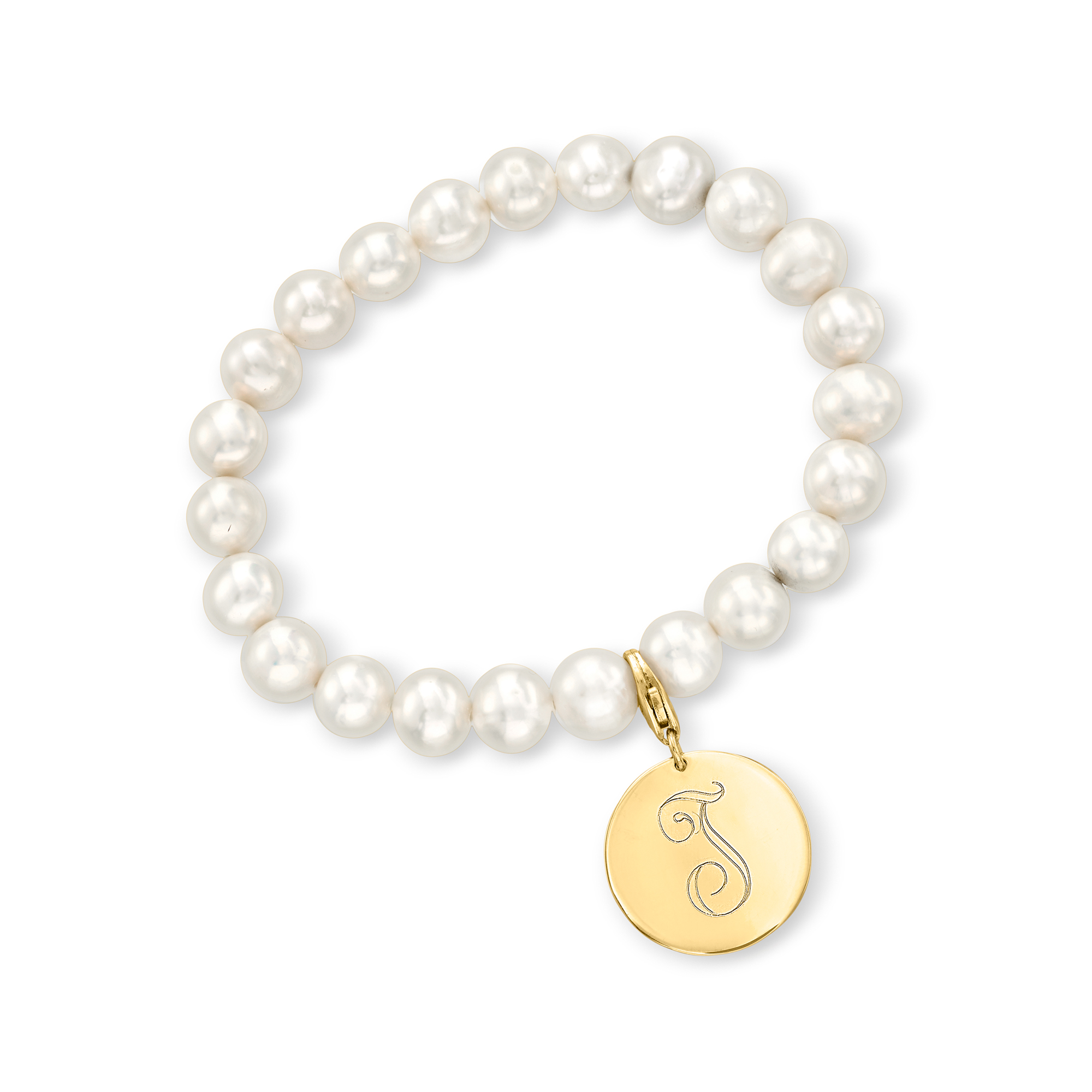 8-8.5mm Cultured Pearl Bracelet with 14kt Yellow Gold Personalized Disc  Charm | Ross-Simons
