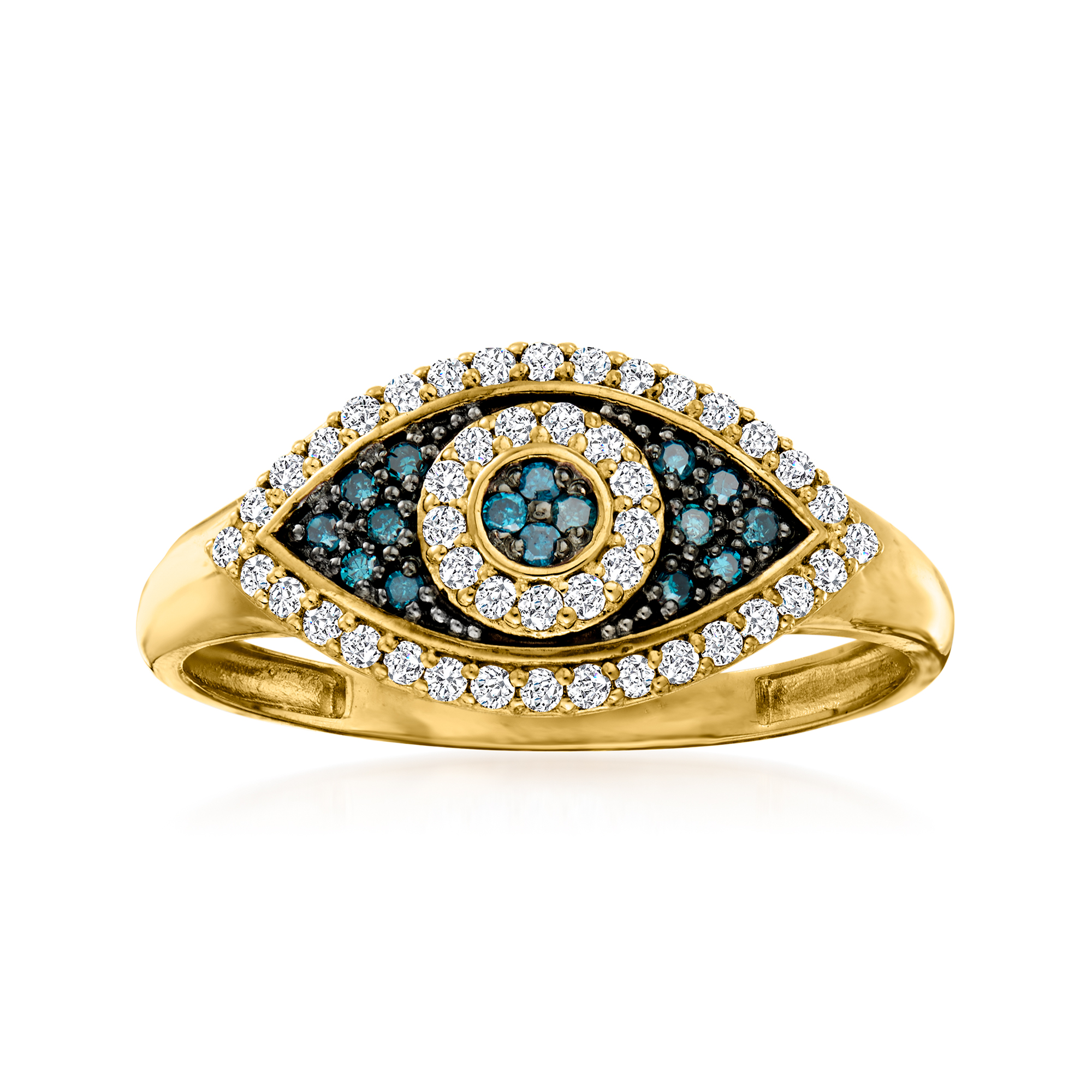 30 ct. t.w. Blue and White Diamond Evil Eye Ring in 14kt Yellow Gold |  Ross-Simons
