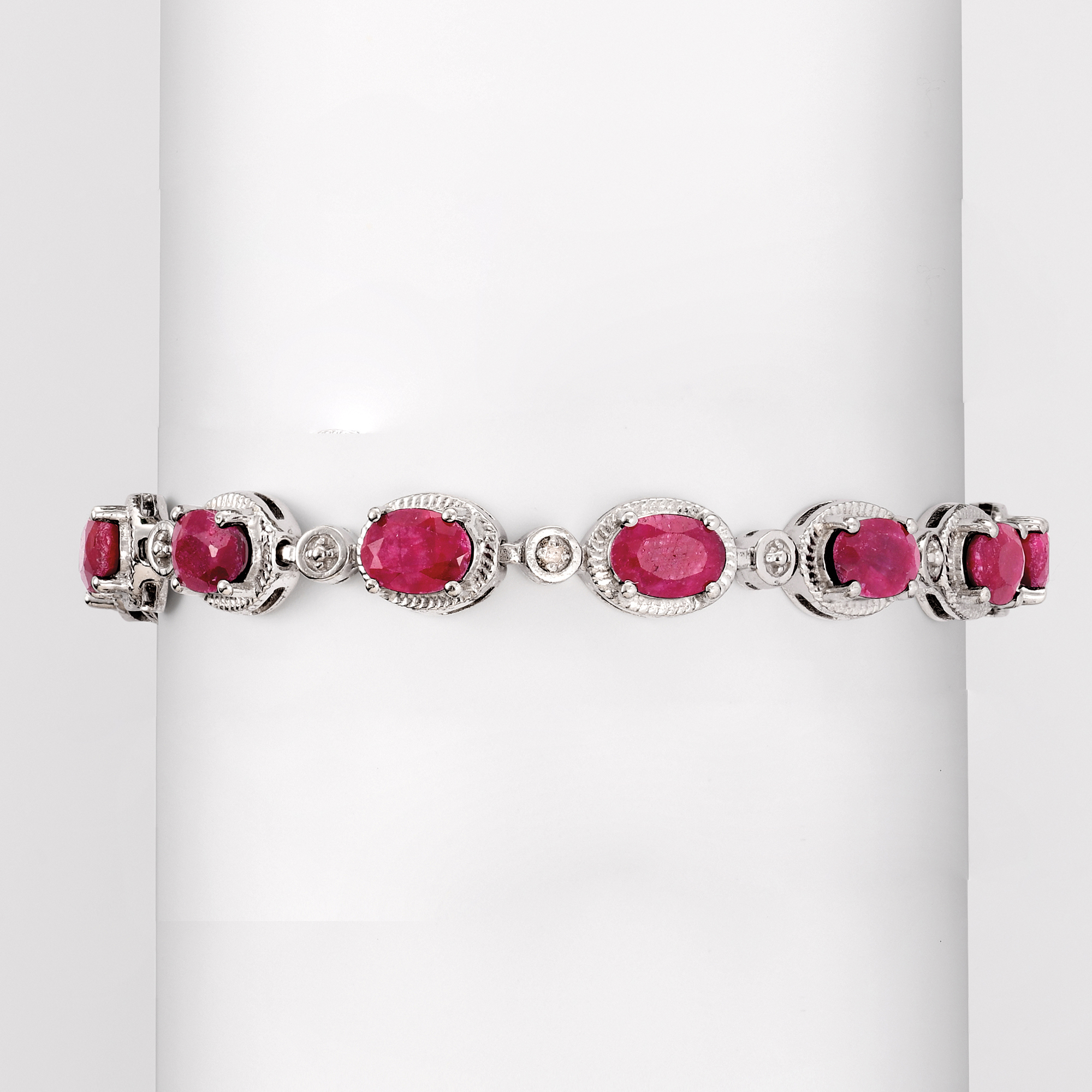 9.10 ct. t.w. Ruby Bracelet with Diamond Accents in Sterling