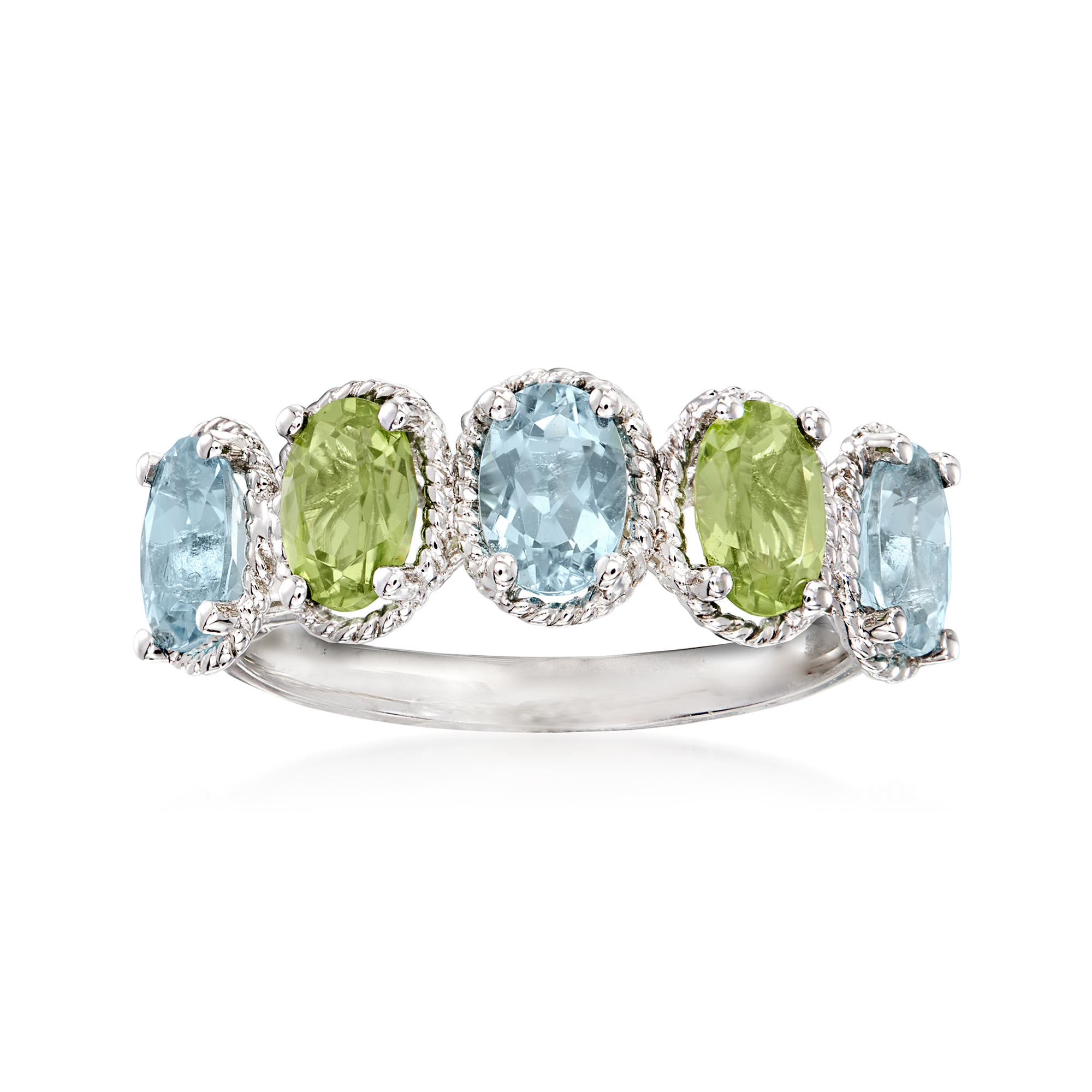 1.10 ct. t.w. Aquamarine and .90 ct. t.w. Peridot Ring in 14kt White Gold |  Ross-Simons