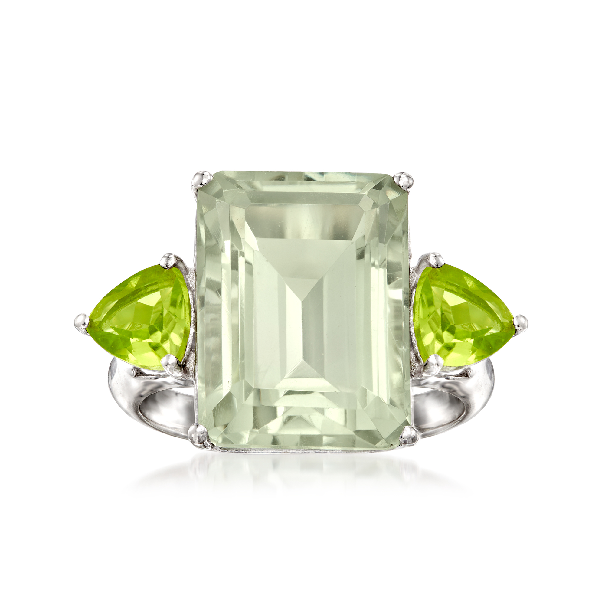 11.00 Carat Emerald-Cut Prasiolite and 1.40 ct. t.w. Peridot Ring in  Sterling Silver | Ross-Simons