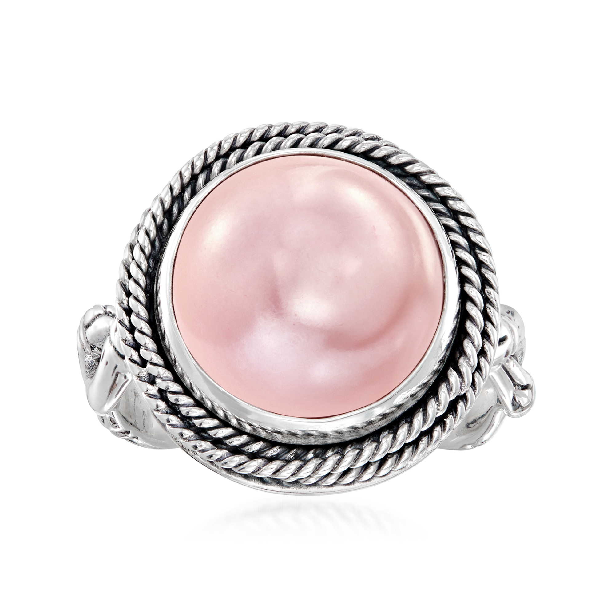 12mm Pink Mabe Pearl Bali-Style Ring in Sterling Silver | Ross-Simons