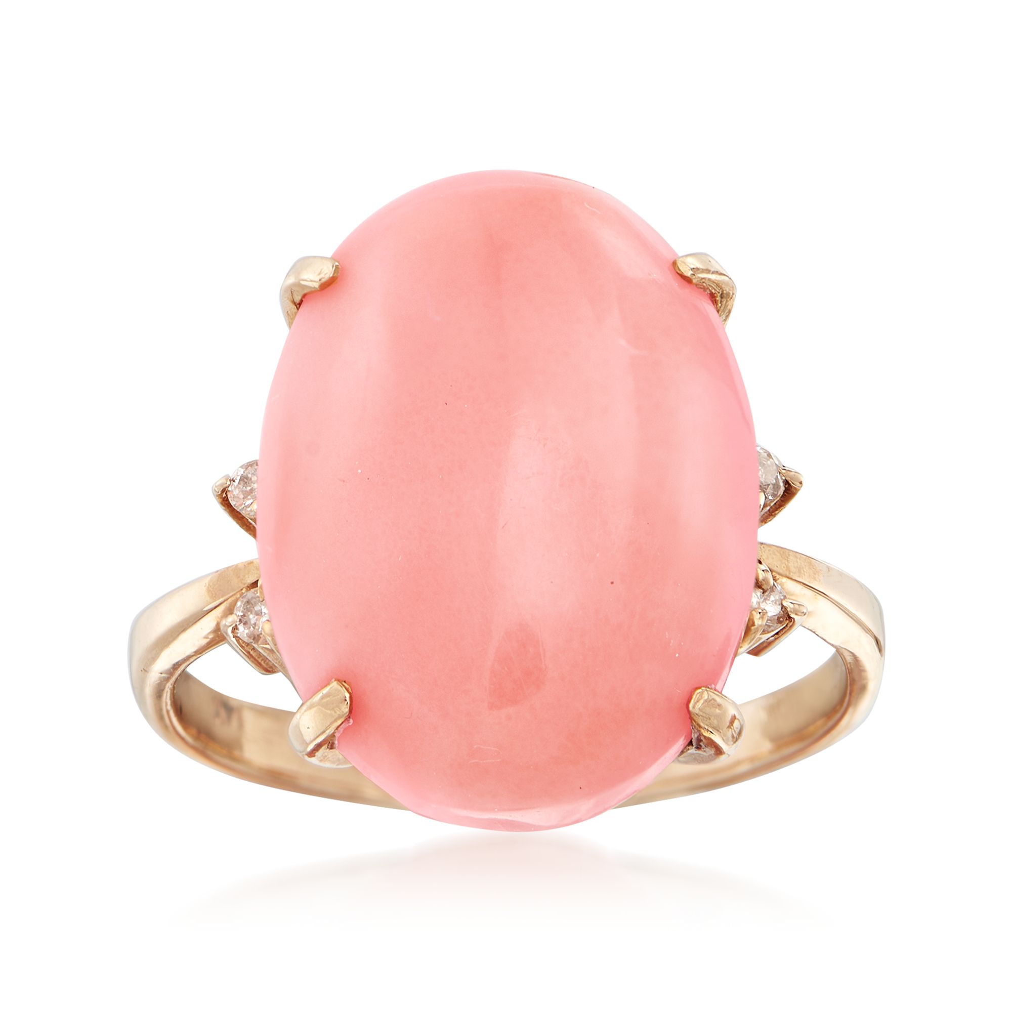 C. 1970 Vintage Pink Coral Ring With Diamond Accents in 14kt Yellow Gold |  Ross-Simons