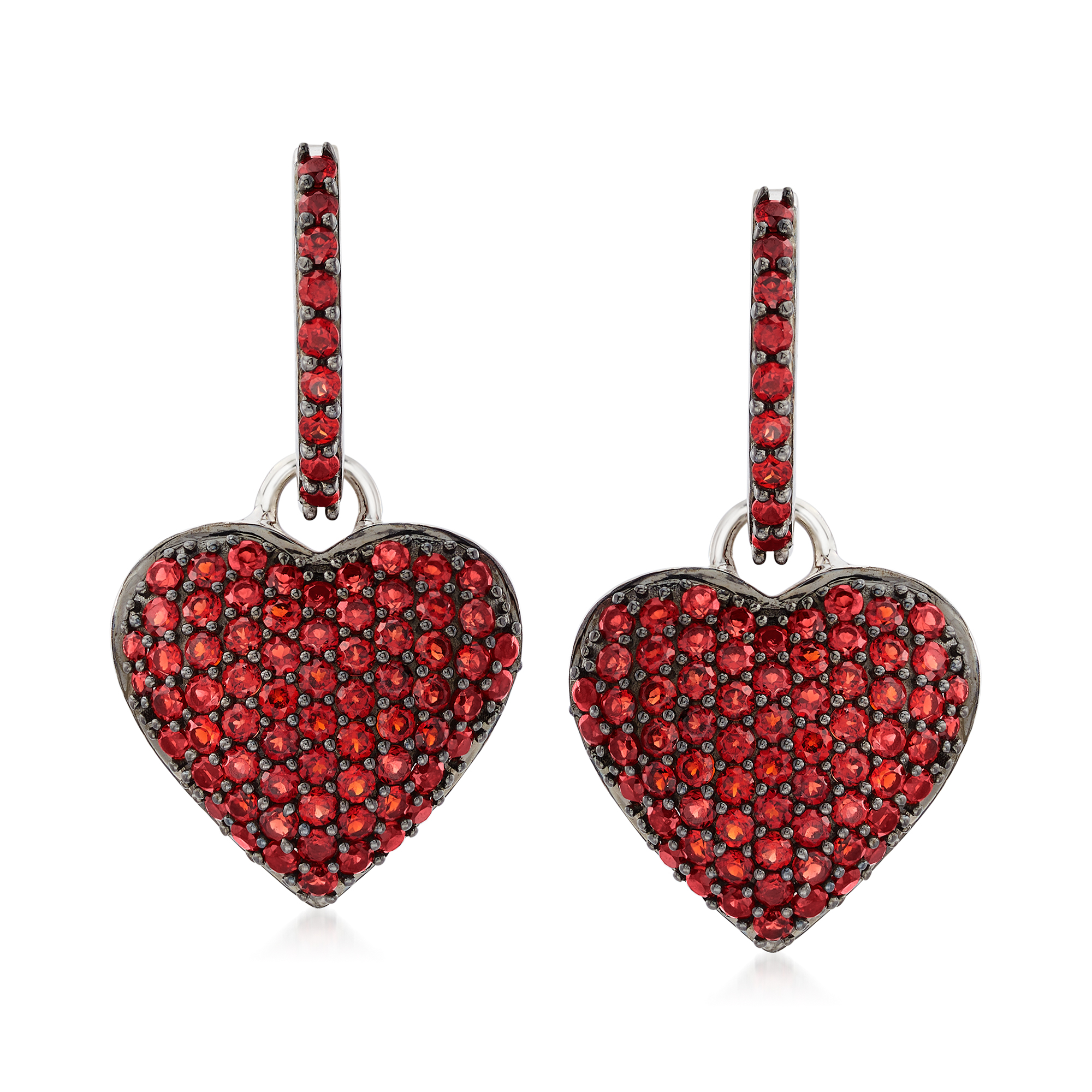 2.40 ct. t.w. Garnet Heart Cluster Drop Earrings in Sterling Silver |  Ross-Simons