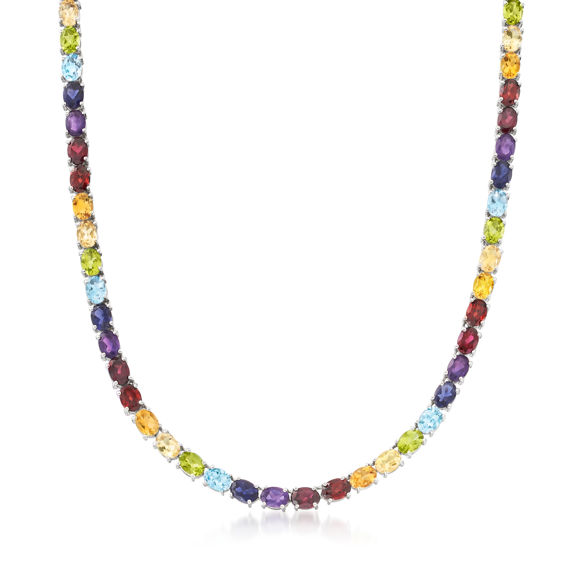 42.60 ct. t.w. Multi-Gemstone Tennis Necklace in Sterling Silver |  Ross-Simons